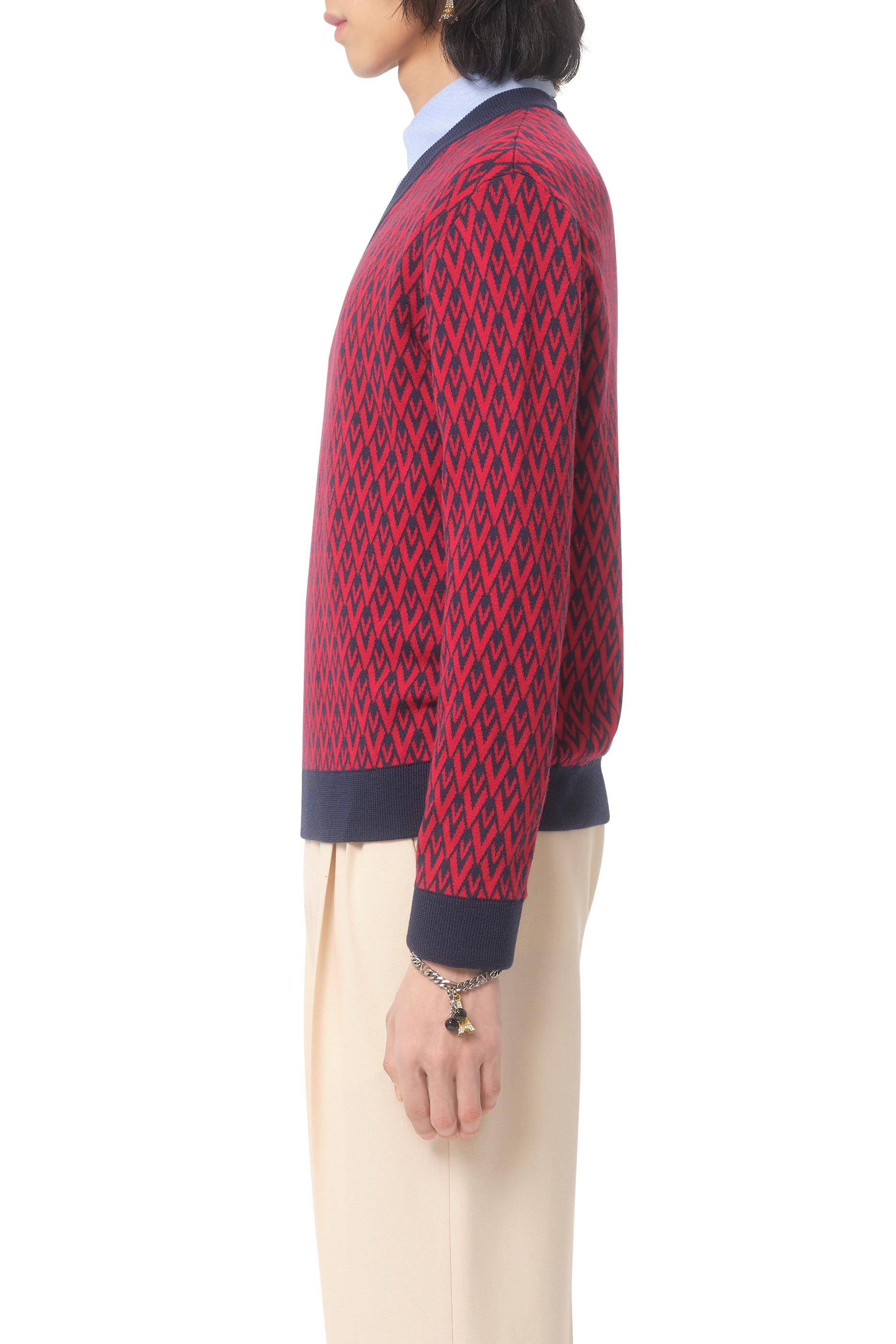 Wool Sweater with Toute la V Jacquard Pattern 