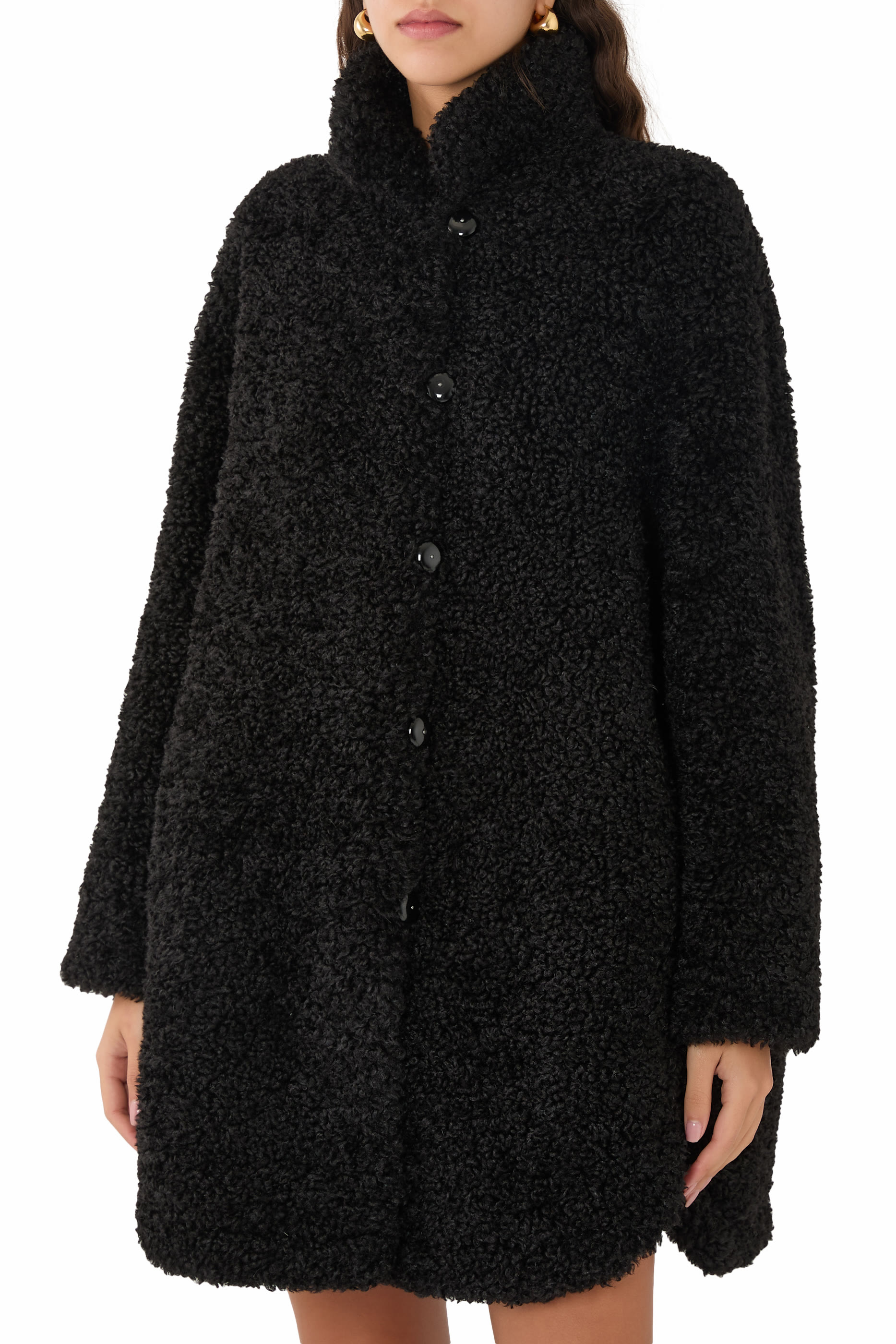 Boucl&eacute; Cloth Coat with Off-Centre Closure