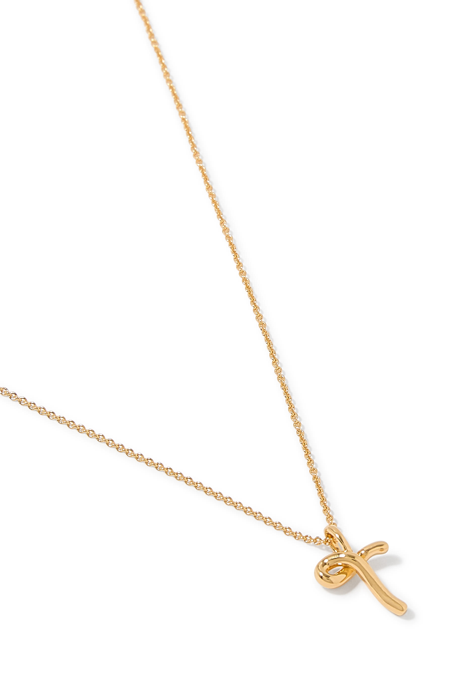 Curly Molten Mini Initial Necklace - T, 18ct Recycled Gold Vermeil on Recycled Sterling Silver