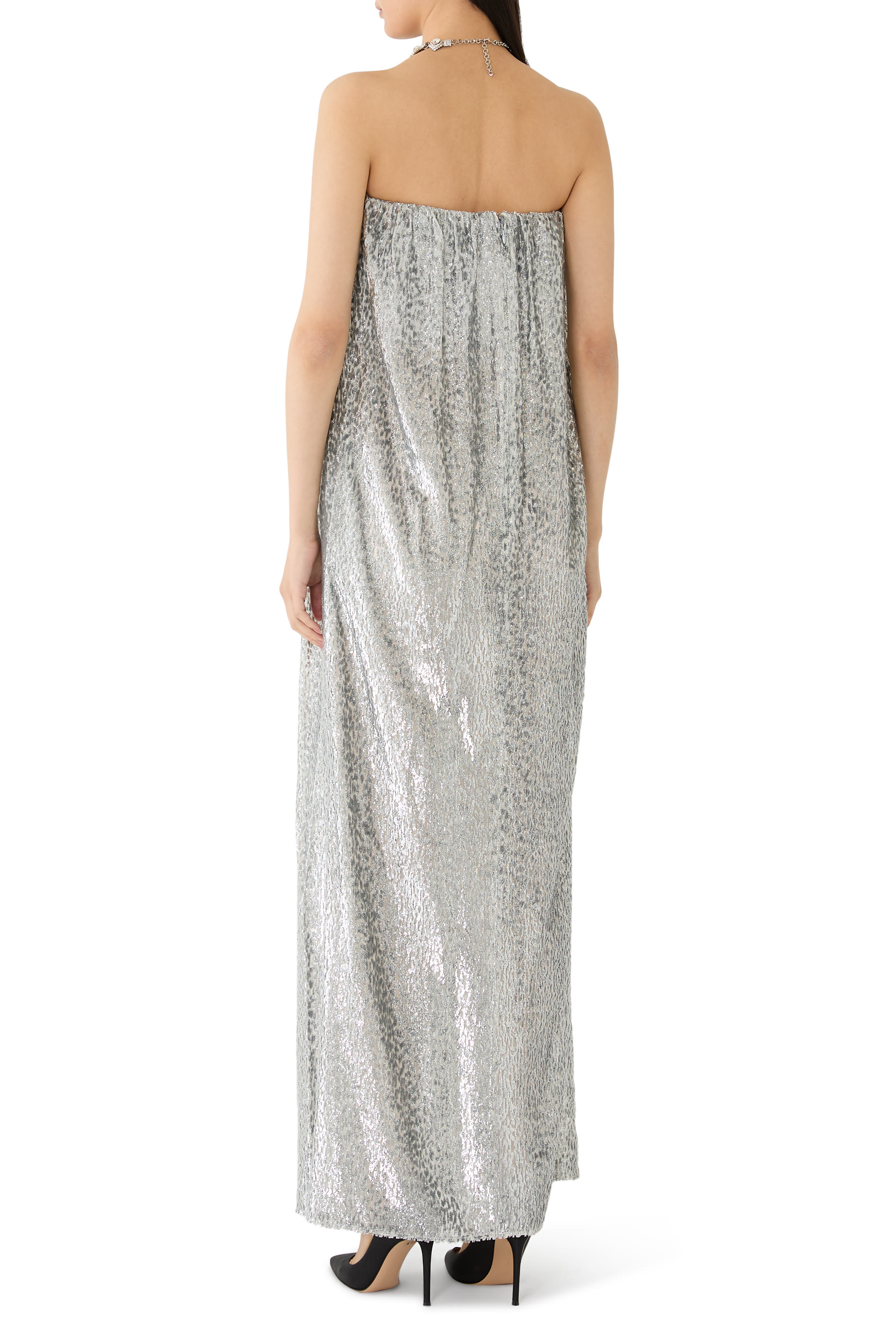 Pleated Metallic Velvet Dress