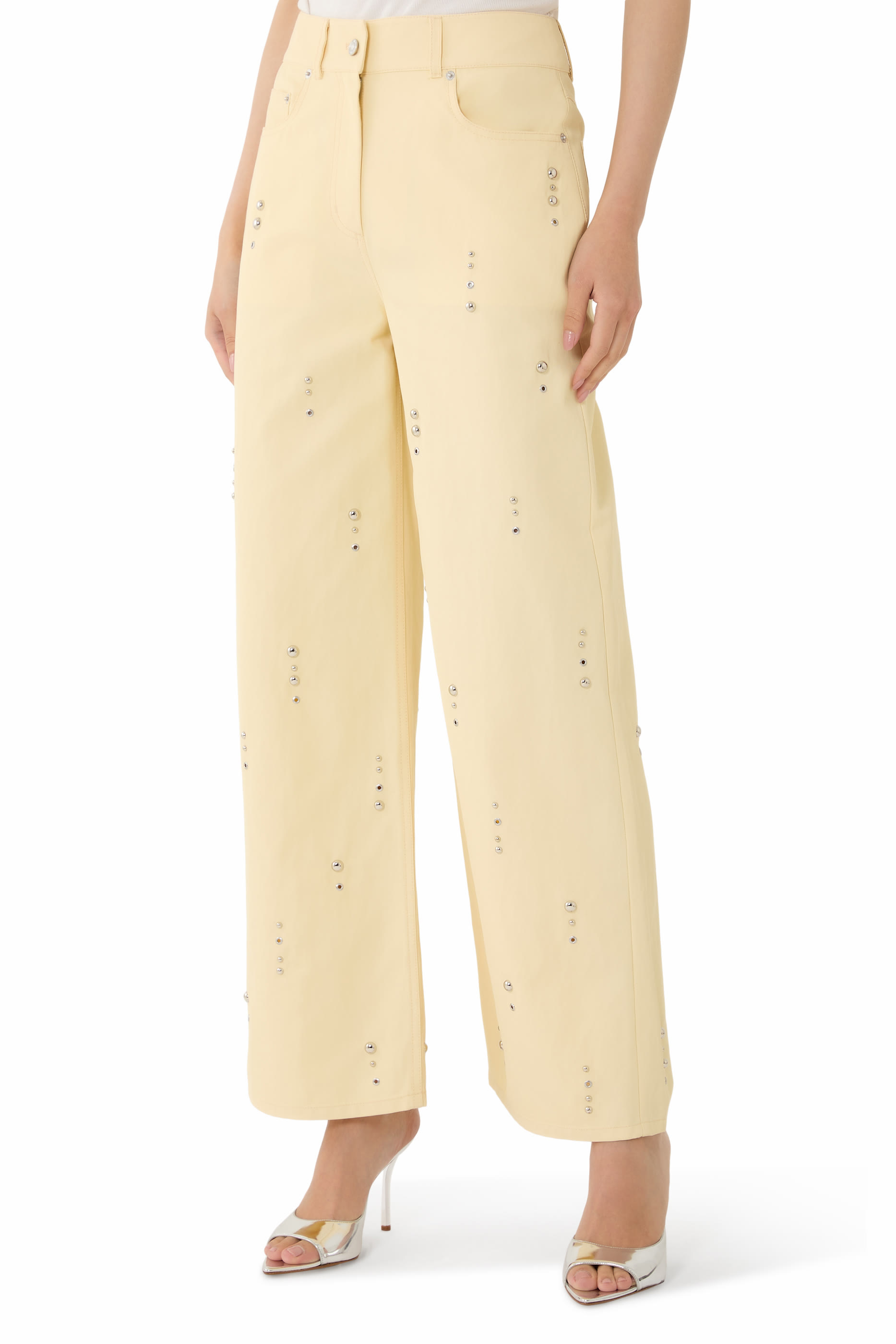 Stud Embellished Wide-Leg Pants