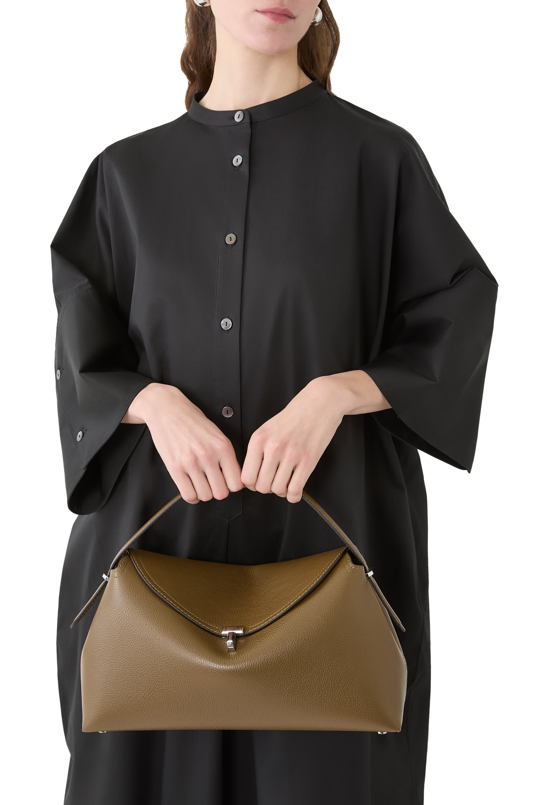 T-Lock Grained Leather Top-Handle Bag