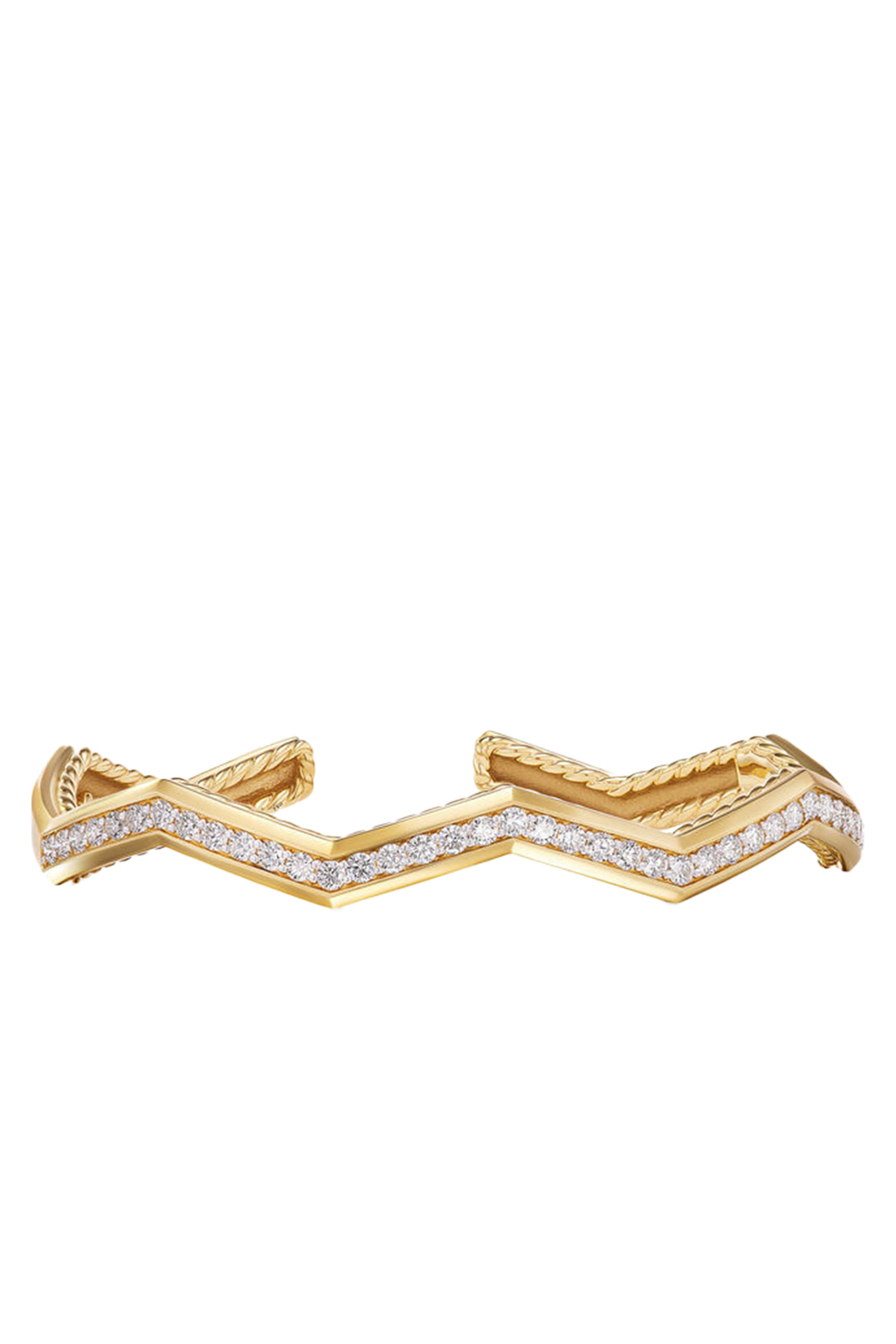 Zig Zag Cuff Bracelet, 18K Yellow Gold & Diamonds