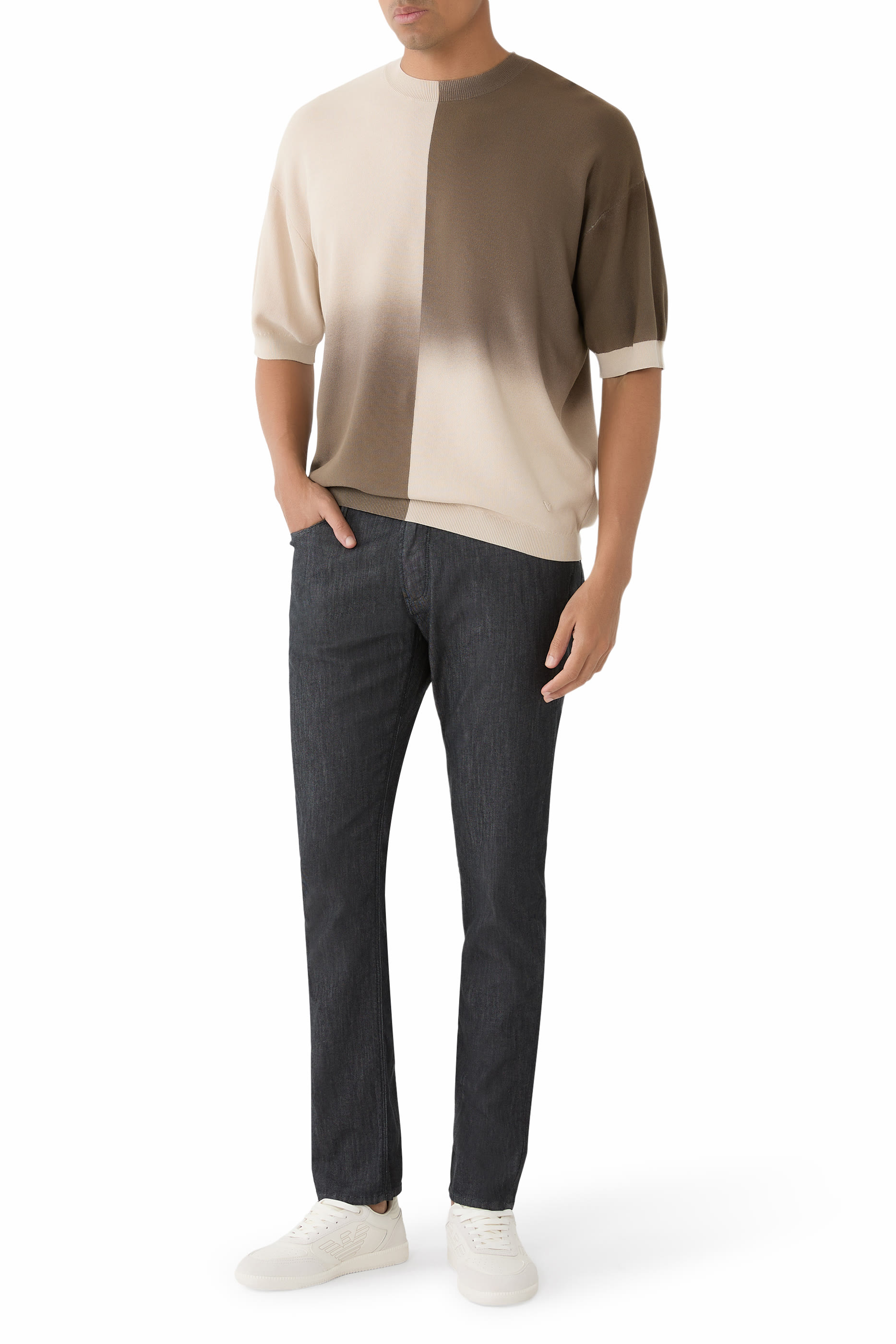 Colour-block Gradient Cotton T-Shirt