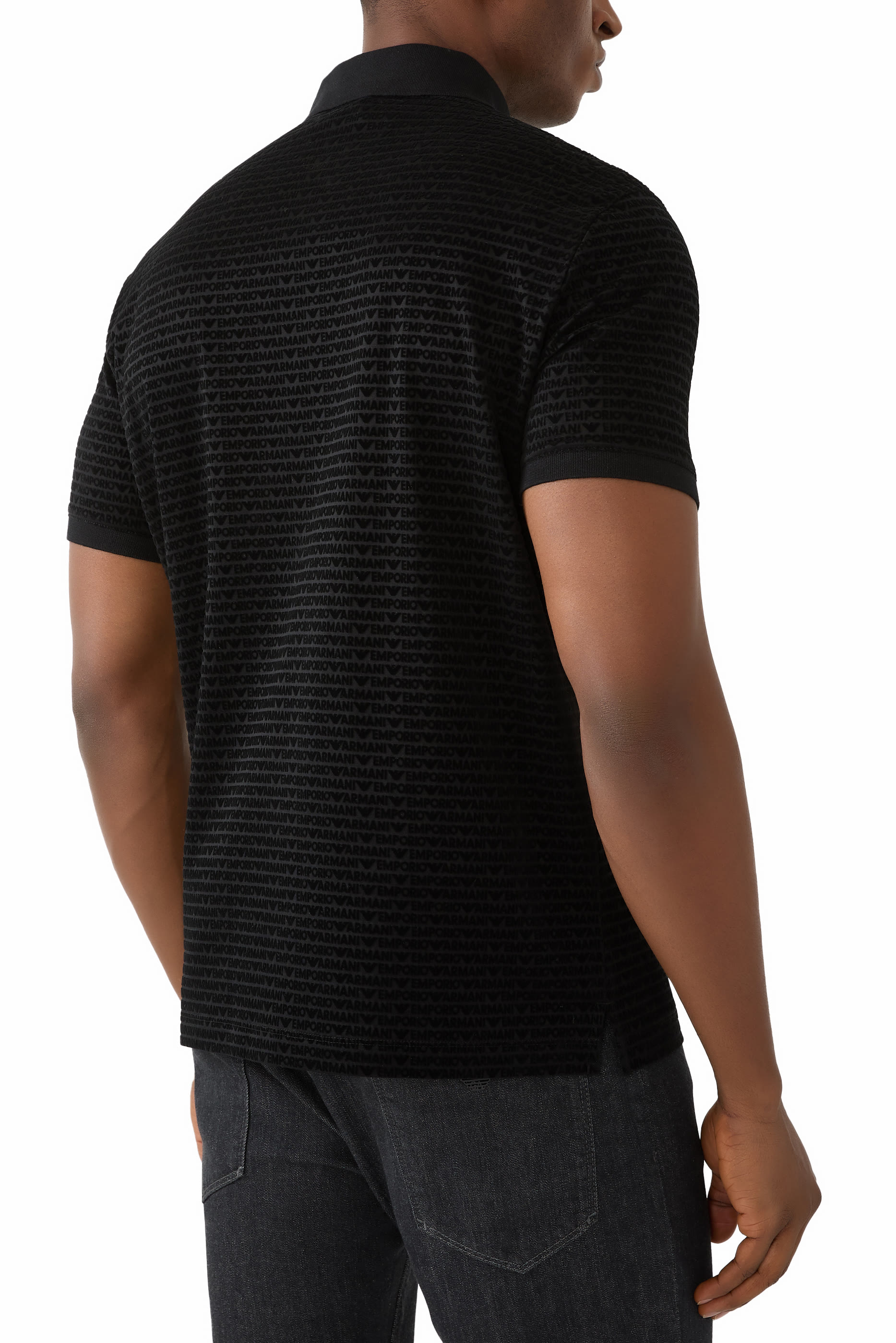 Jersey Polo Shirt with All-Over Jacquard Lettering