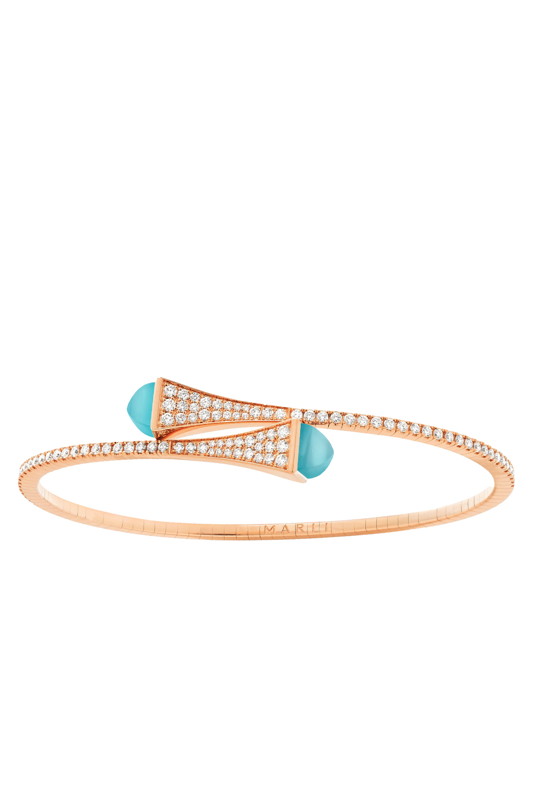 Cleo  Midi Bangle, 18k Rose Gold with Blue Chalcedony & Diamonds