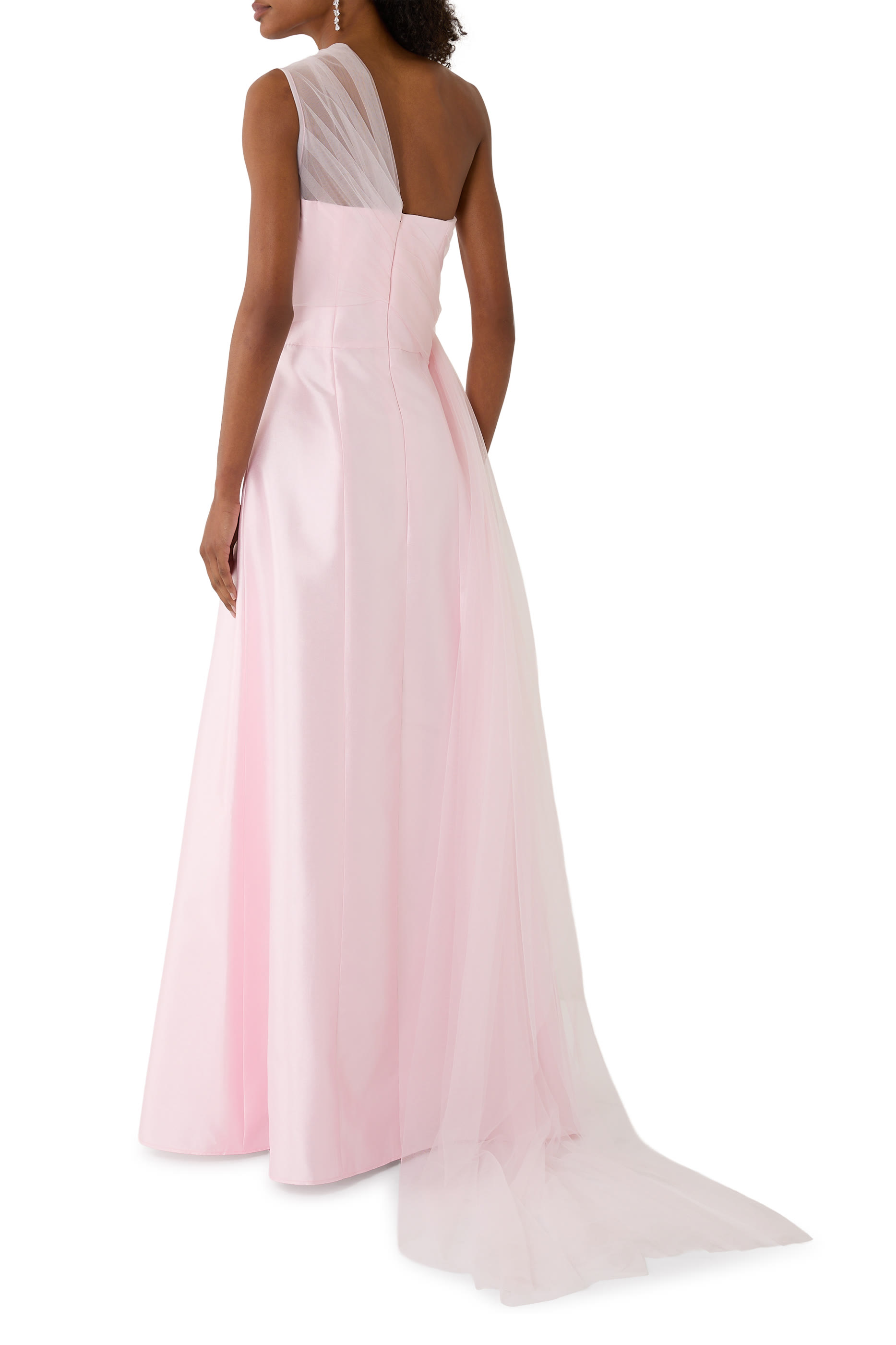  Sleeveless Mikado Gown with Tulle Side Drape