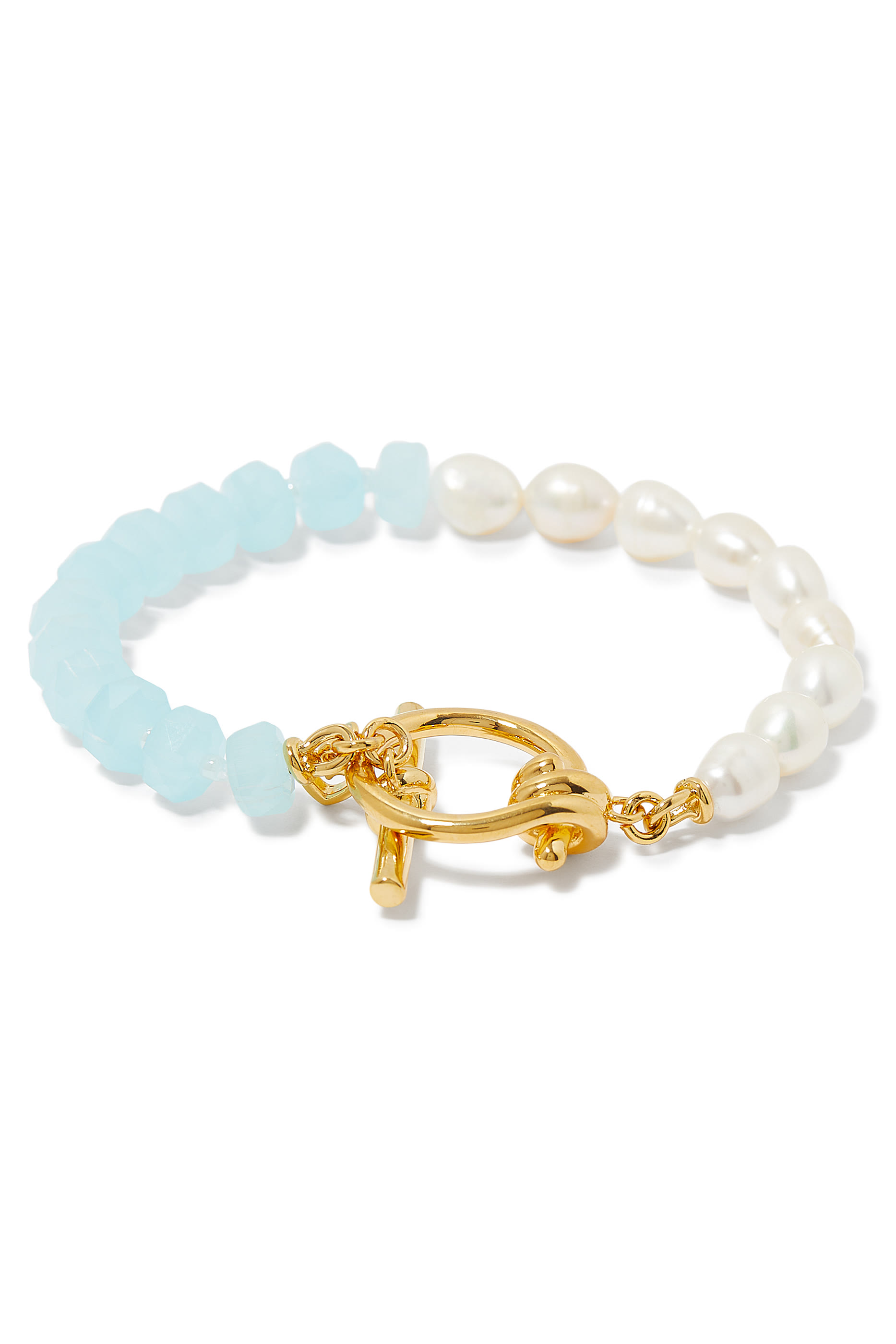 Ropes and Knots Toggle Bracelet, Plated Metal & Glass Bead, Freshwater Pearl, Cubic Zirconia