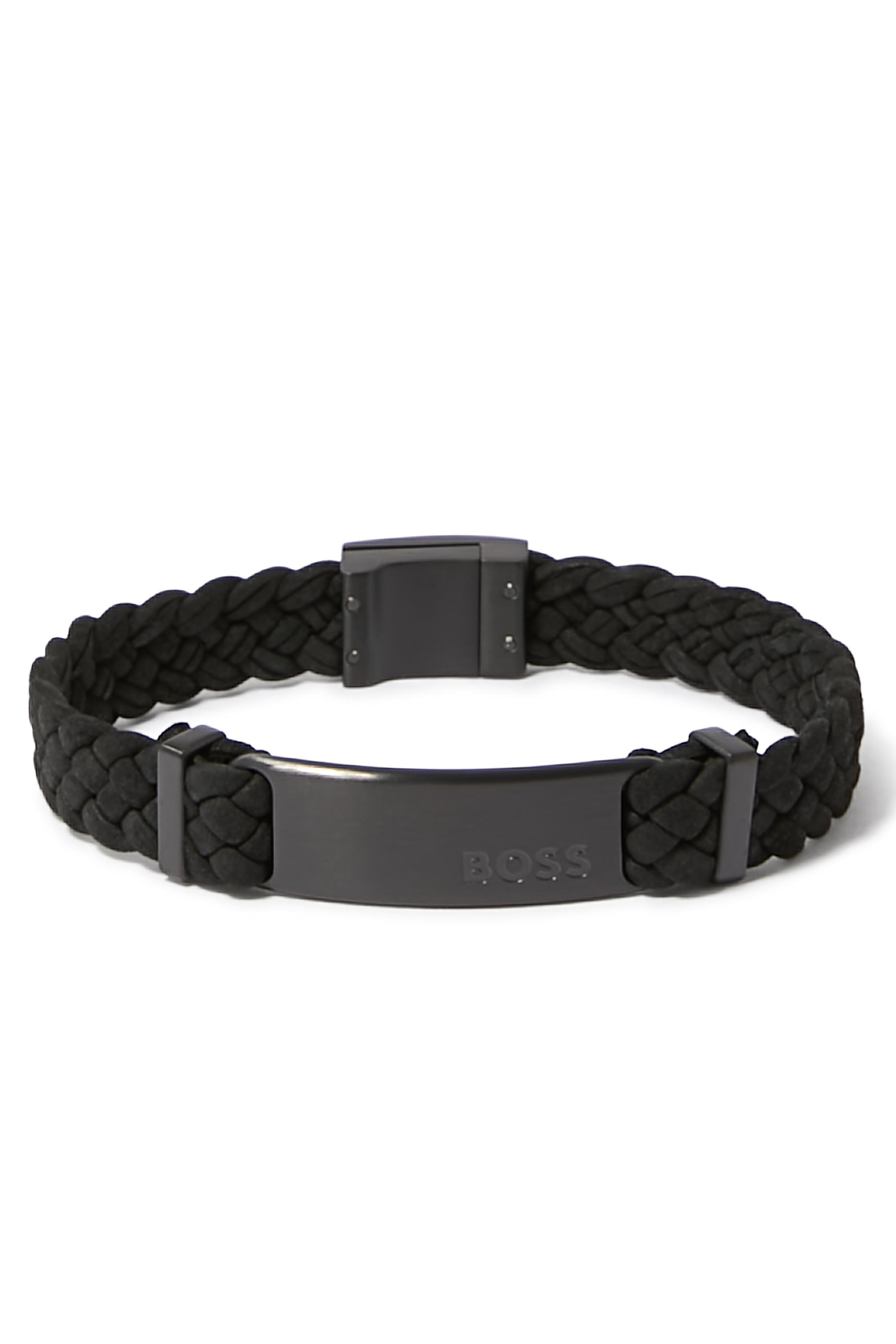 Suede Braided Cuff with Logo Plate