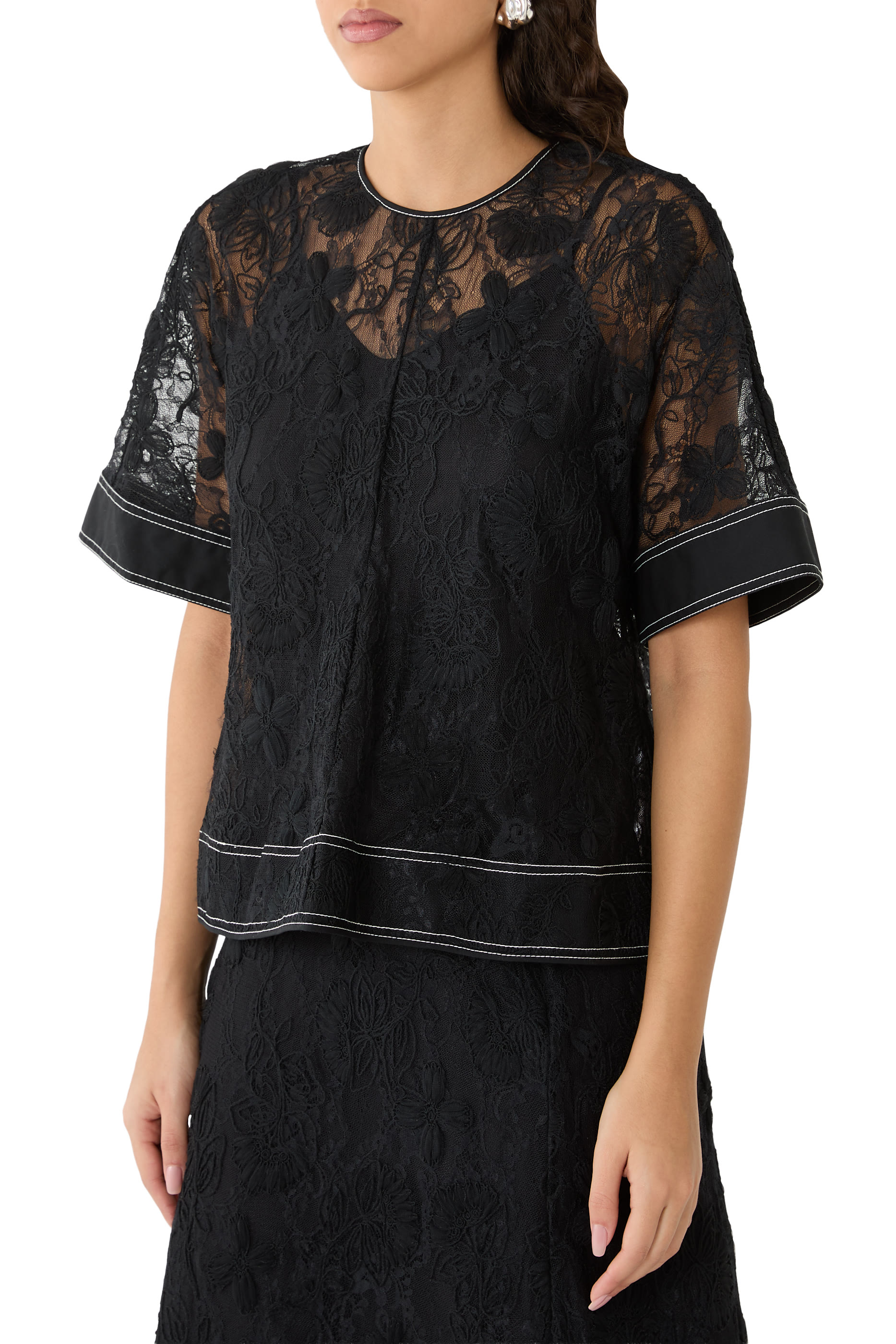 Dimensional Lace Flounce Top