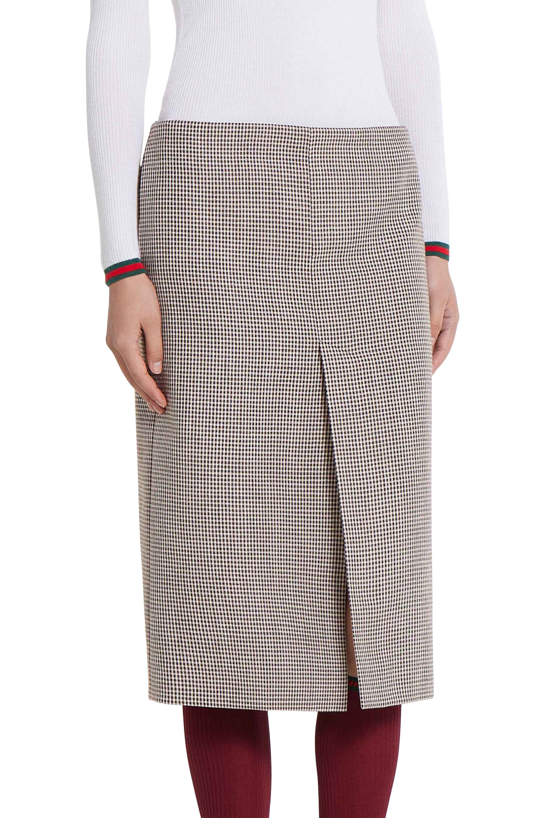 Embroidered Gingham Wool Skirt