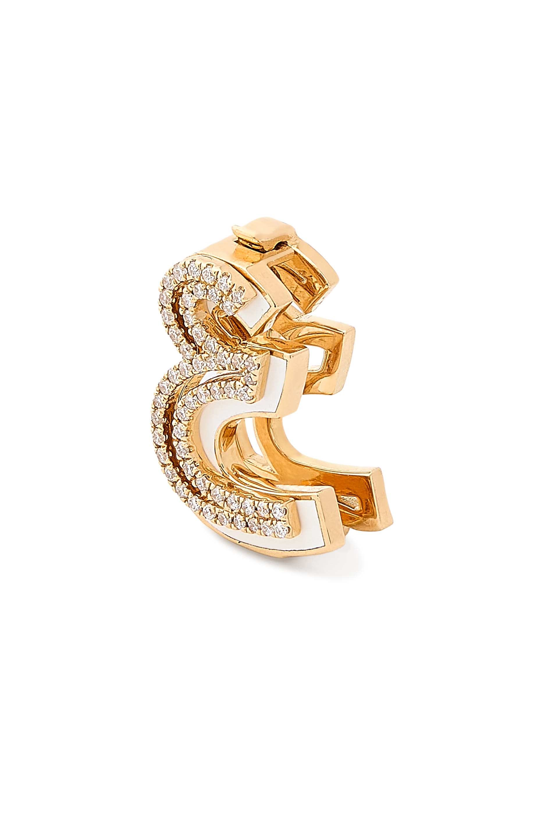  Arabic Letter Charm, 18K Yellow Gold with White Enamel & Diamonds