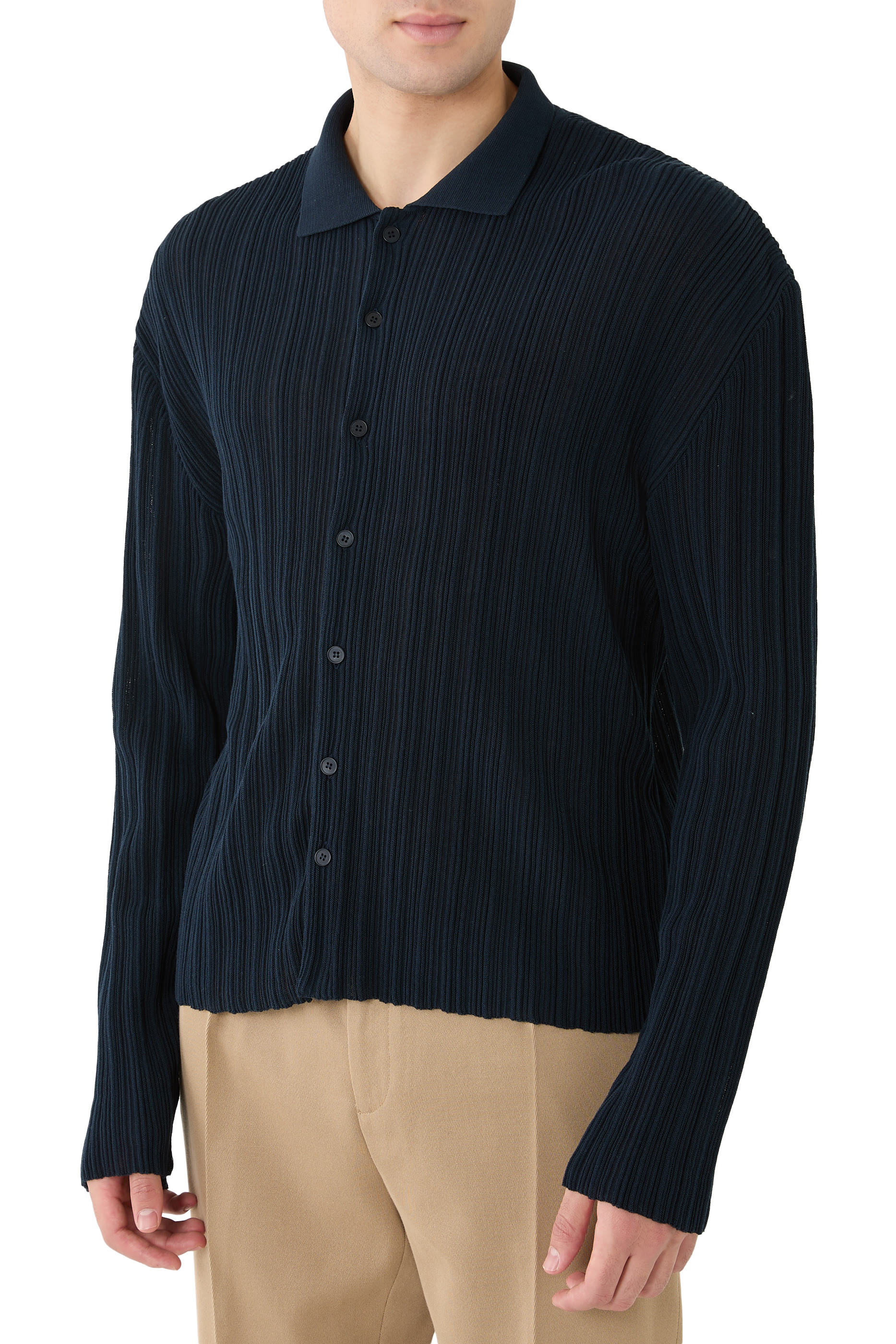 Rib-Knit Cotton-Blend Cardigan