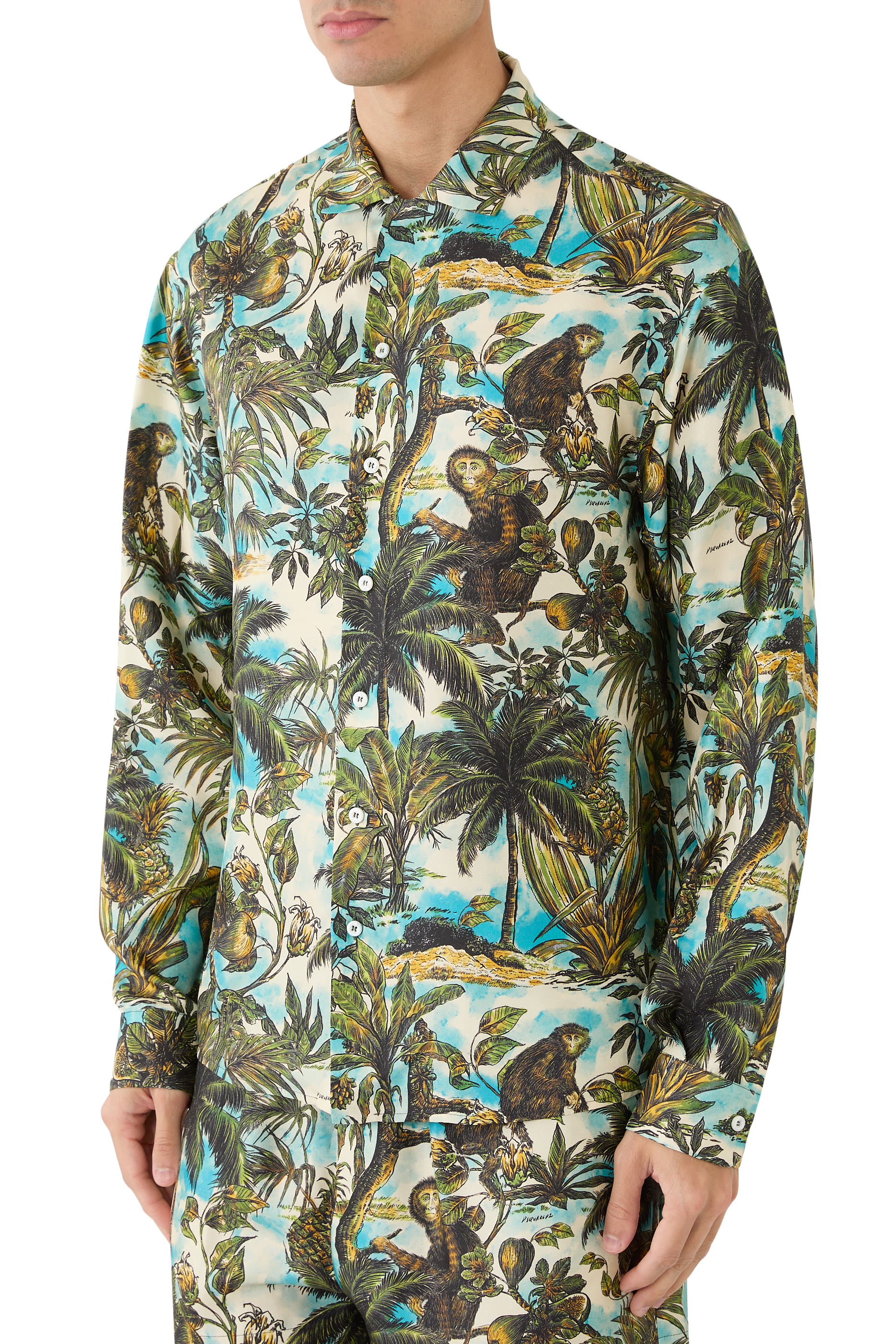 Monkey Print Notch Collar Shirt