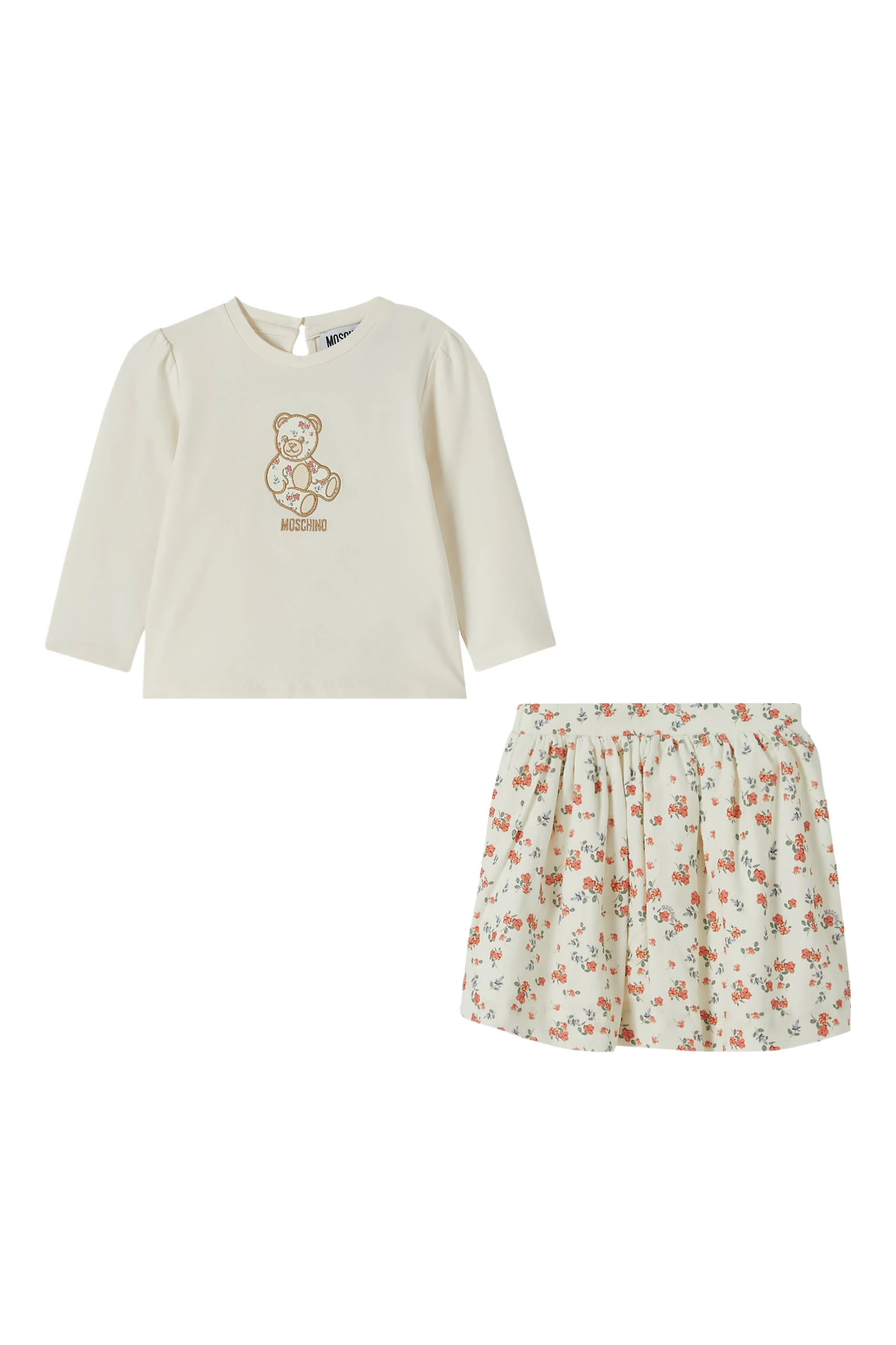 Kids  Flower Teddy T-Shirt & Mini Skirt Set