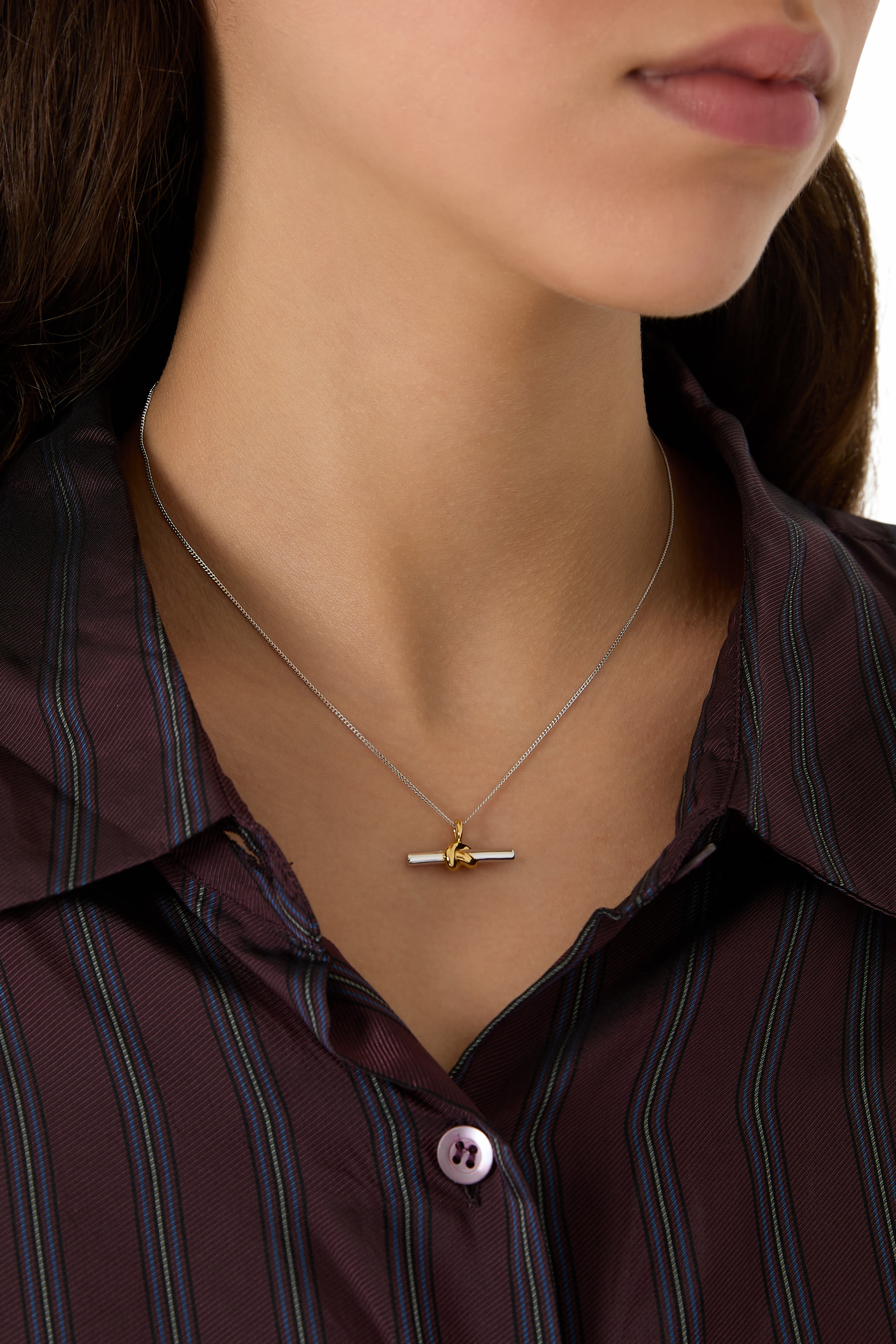 Lucy Williams T-Bar Knot Pendant Necklace, 18ct Recycled Gold Vermeil & Rhodium on Sterling Silver