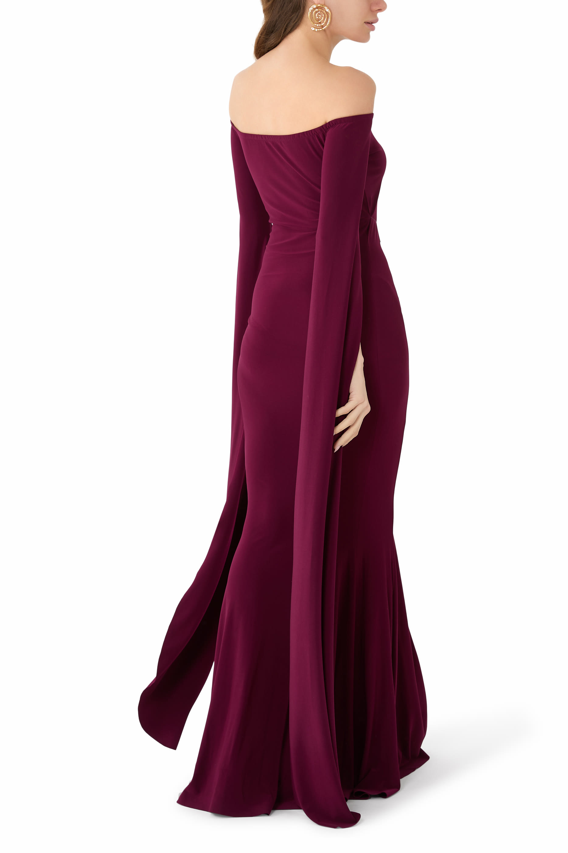 Off Shoulder Ribbon Sleeve Fishtail Gown