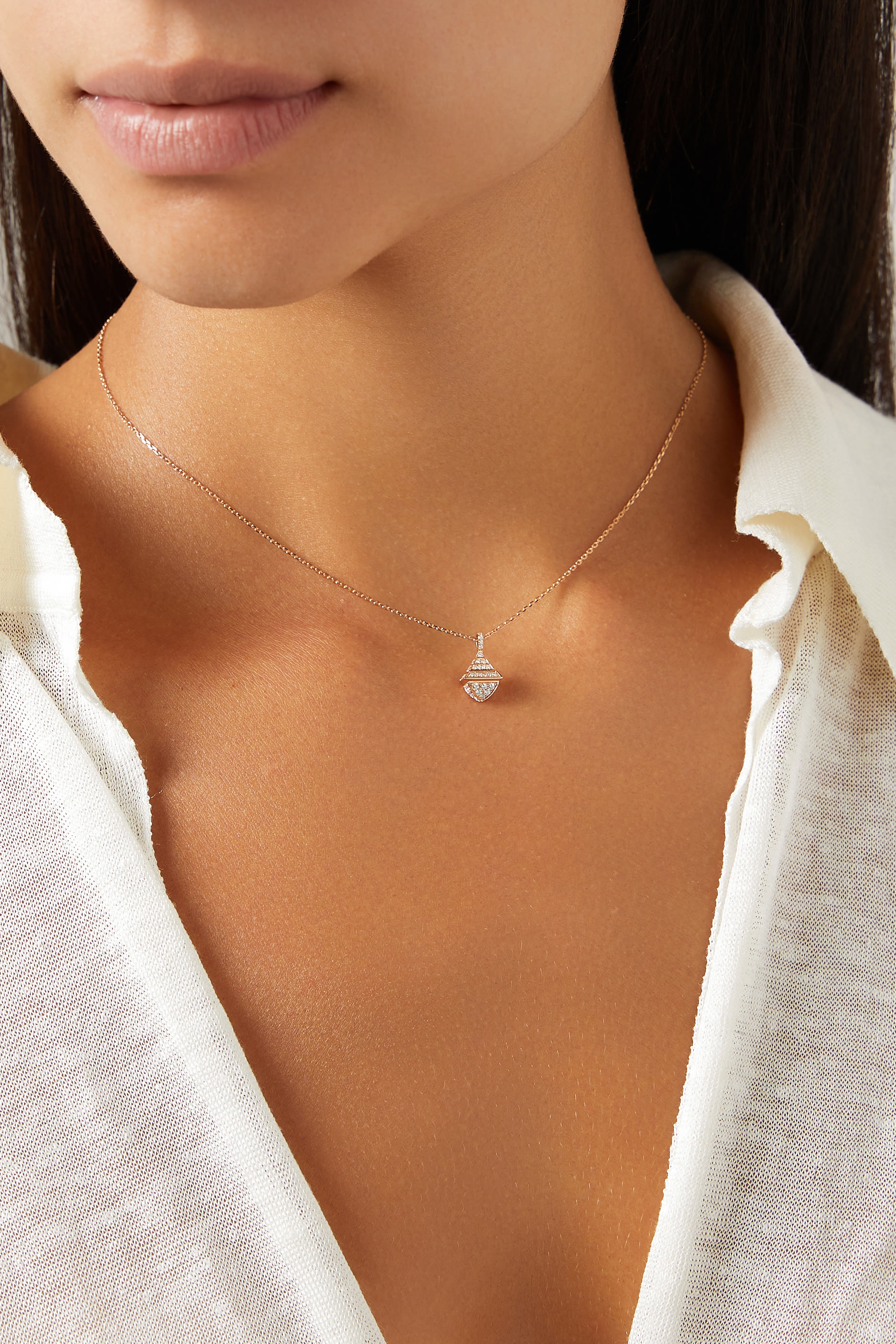 Cleo Mini Rev Pendan, 18k Rose Gold with Full Diamonds