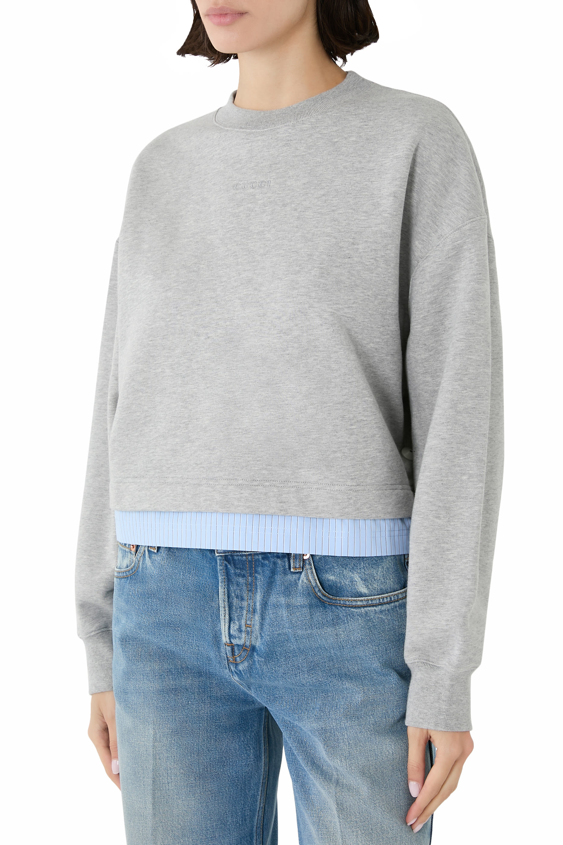 Embroidered Striped Trim Sweatshirt