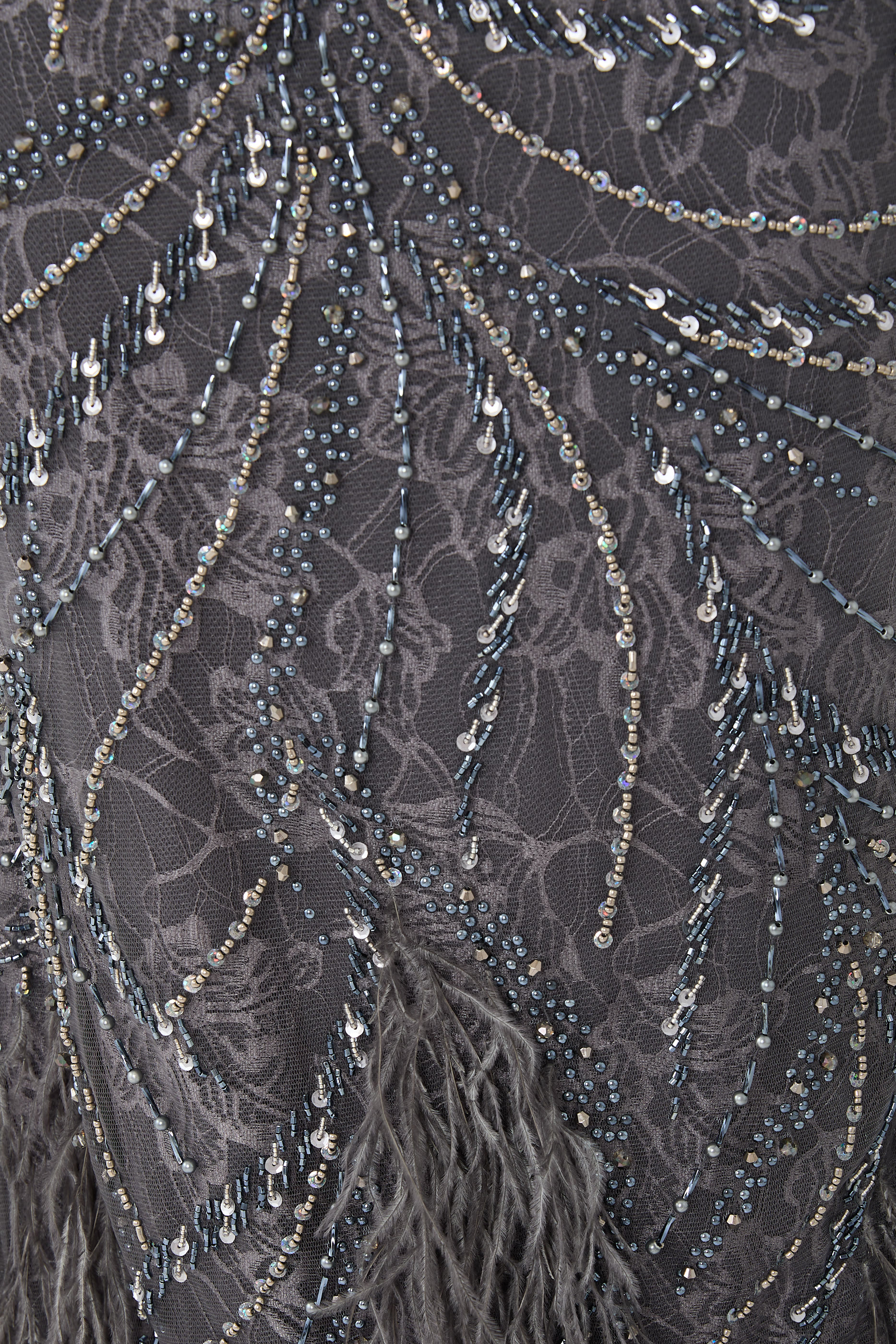 Embellished Long Sleeves Gown with Feathered Accents