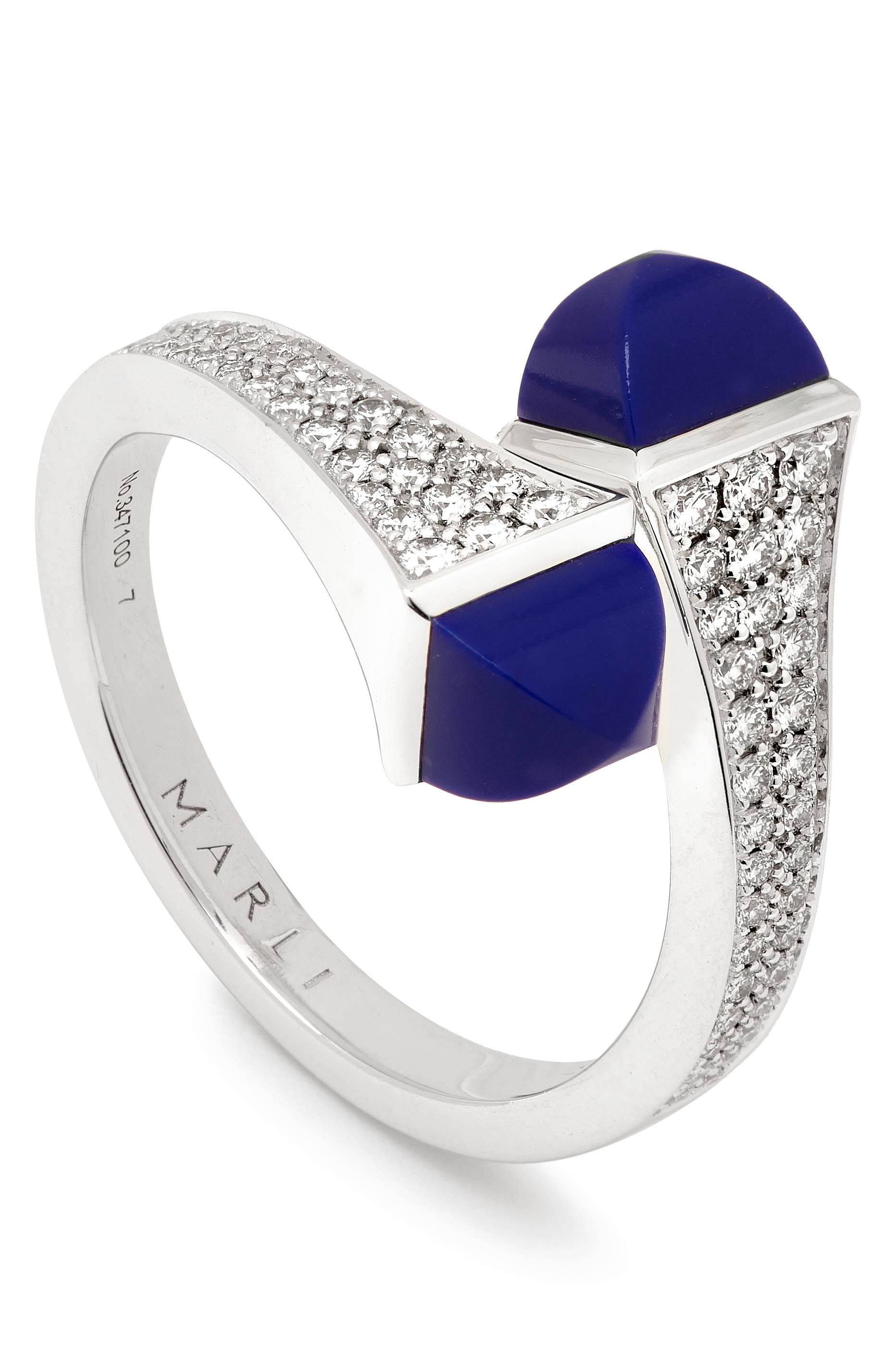 Cleo Midi Ring, 18k White Gold, Lapiz Lazuli & Diamonds