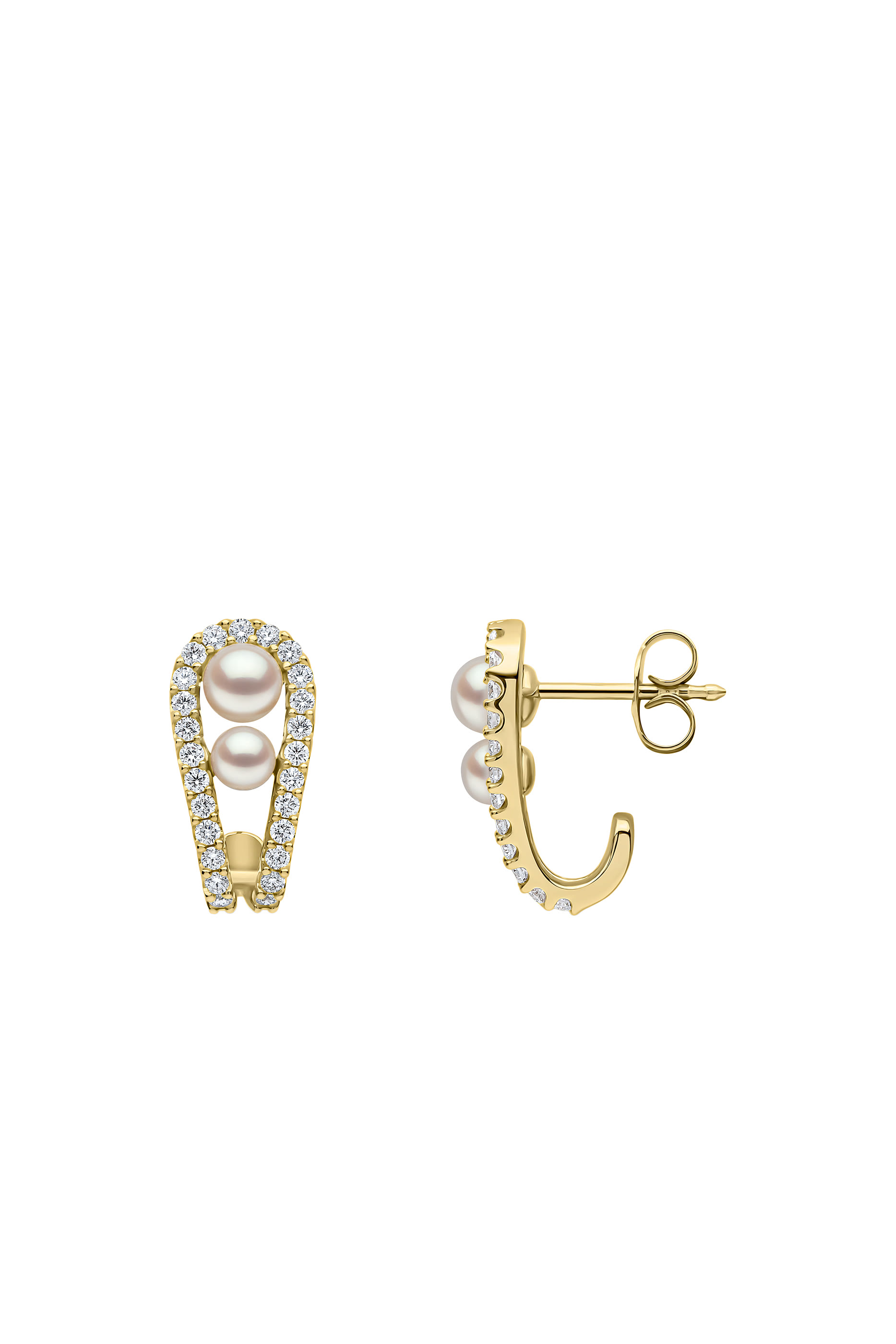 Sleek Earrings, 18K Gold, Diamonds & Pearls