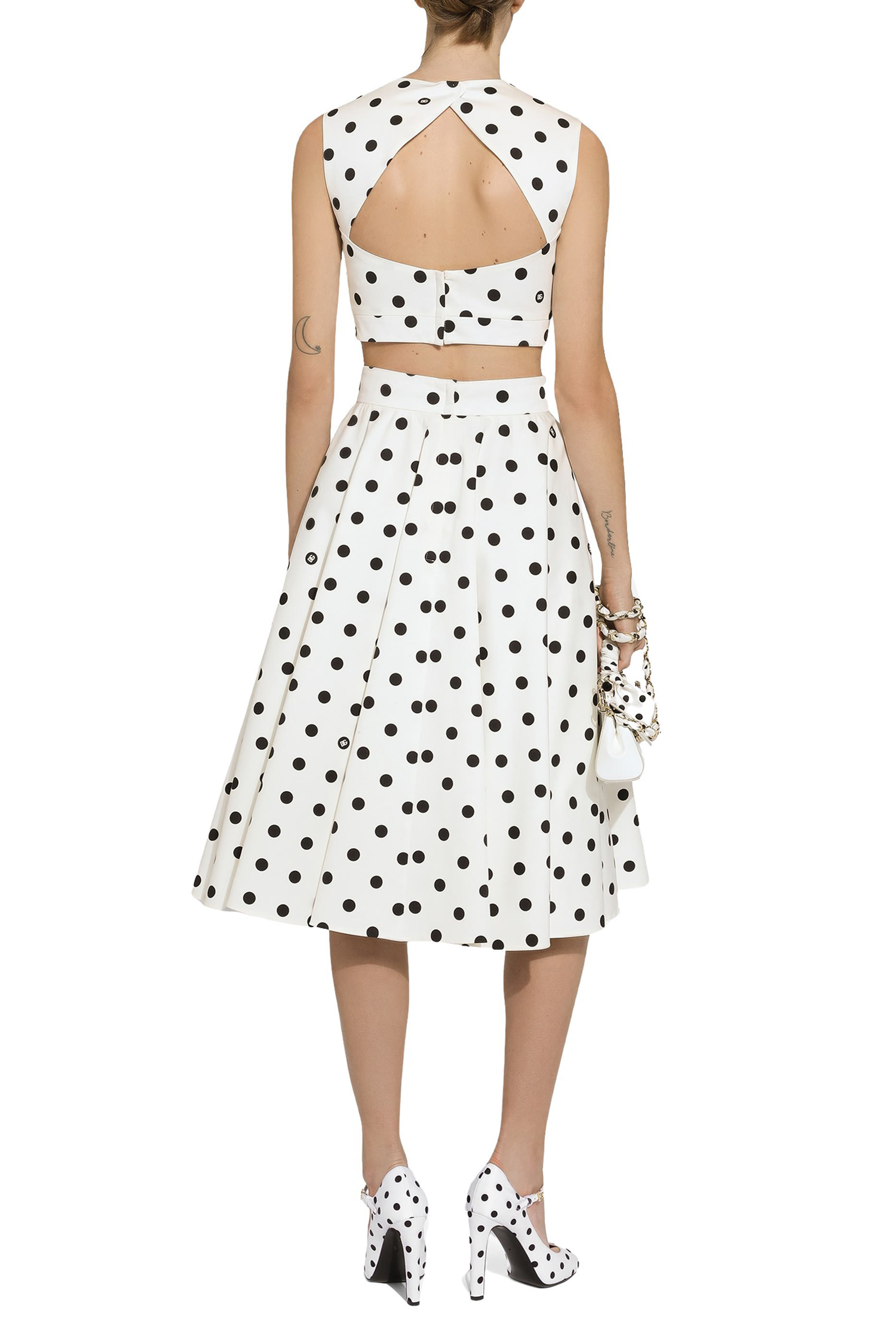 Cotton Drill Circle Skirt with Polka-Dot Print