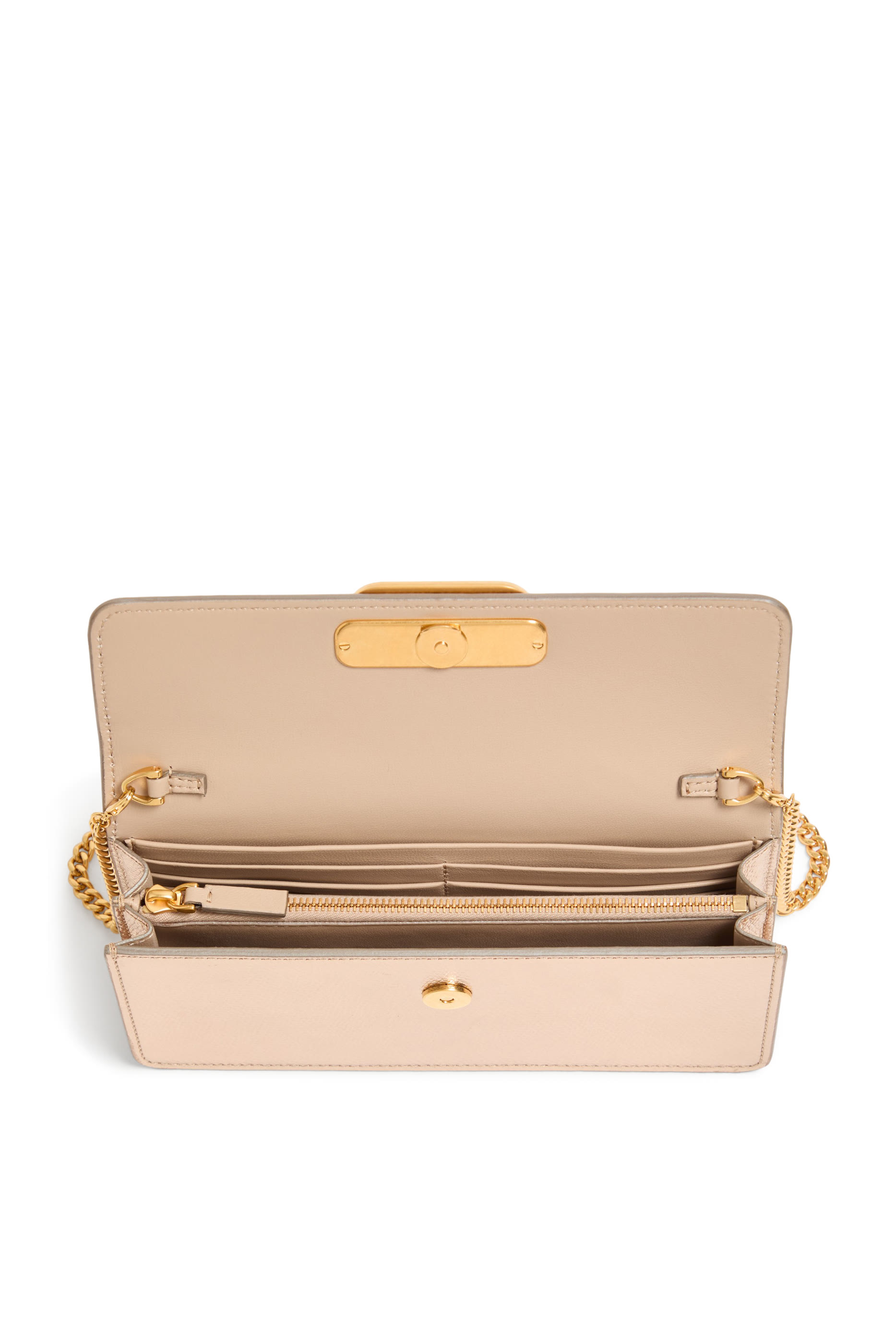 Vlogo Signature Metallic Grainy Calfskin Wallet With Chain