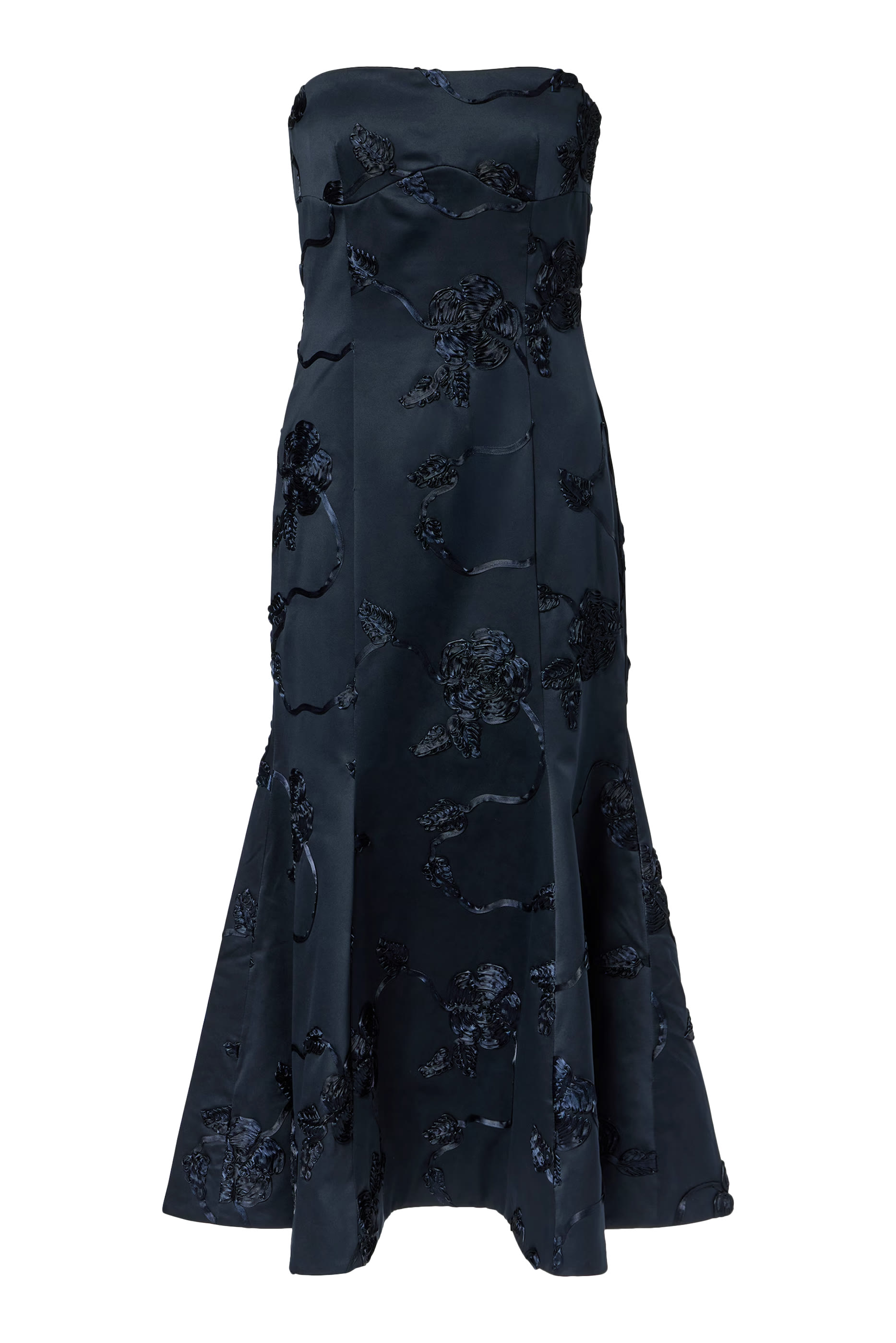 Floral Embroidered Strapless Midi Dress