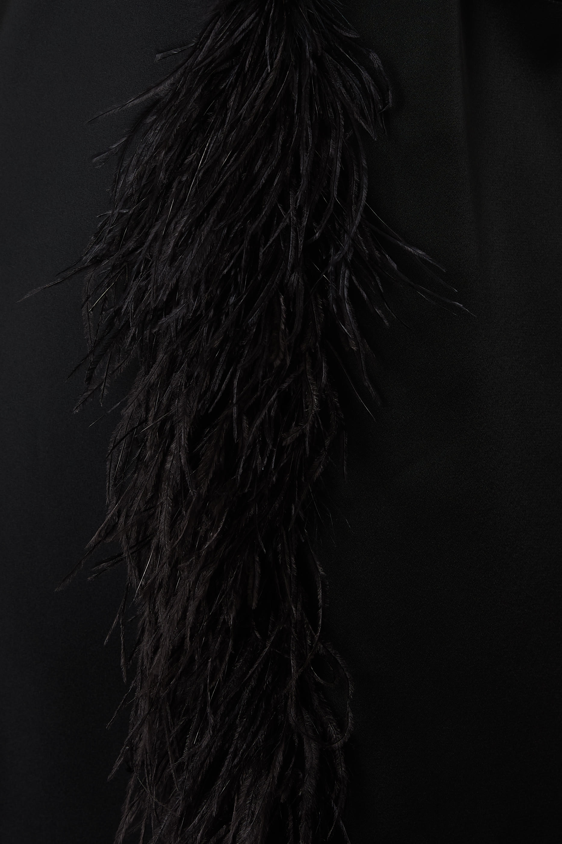 Feather Trim Long Sleeves Satin Caftan