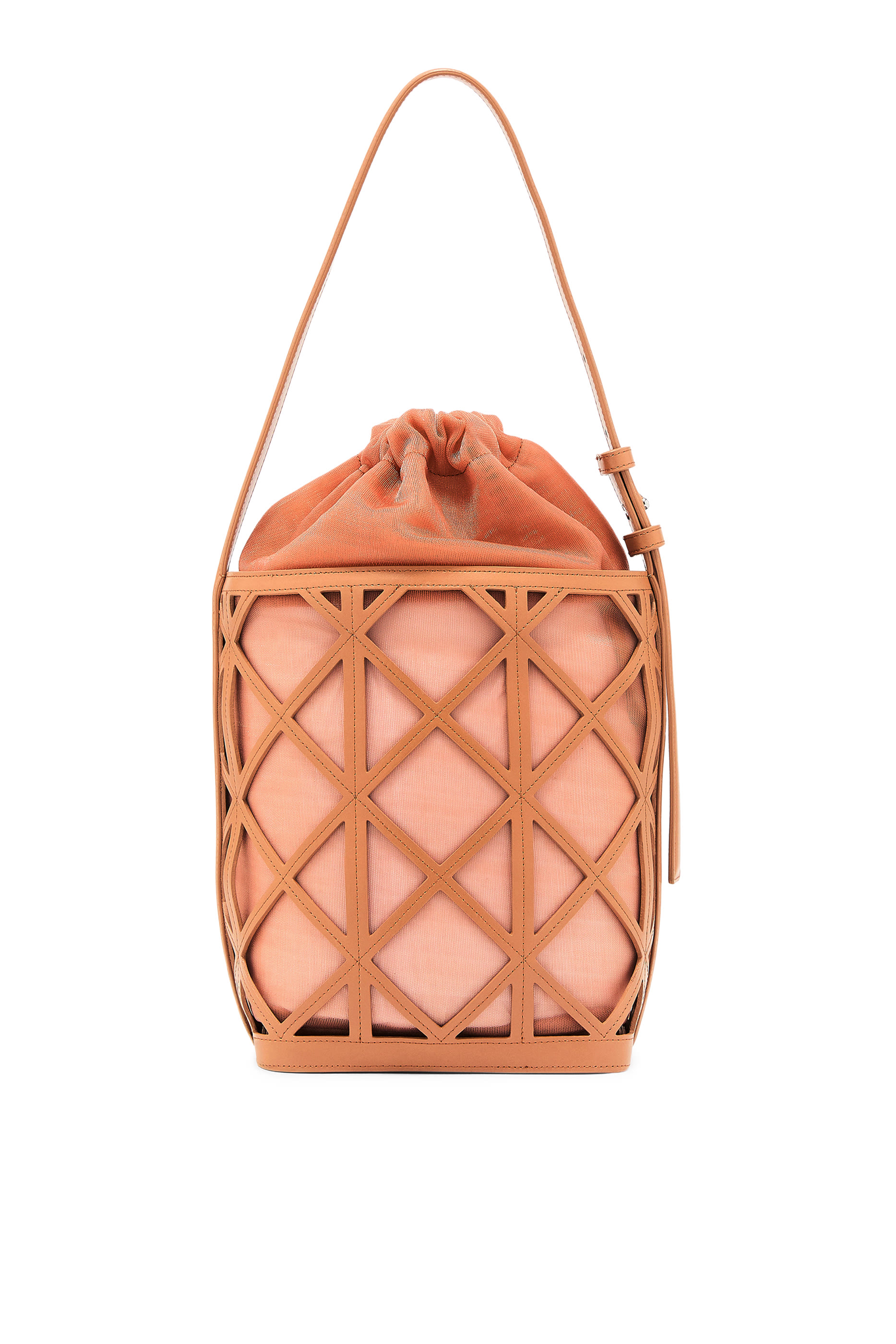 Logo Leather and Mesh Bucket Bag