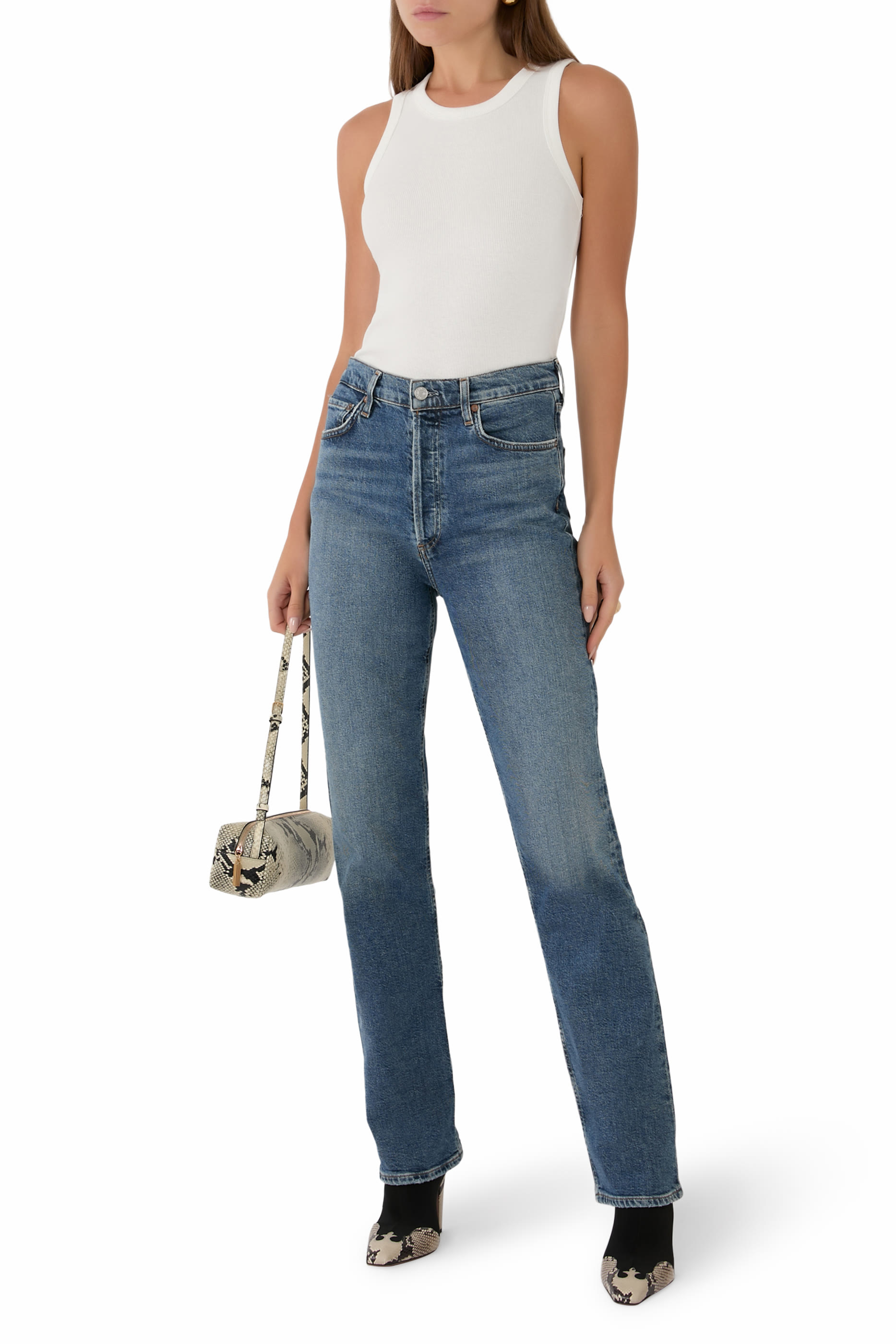 90s Pinch Waist-Long High-Rise Straight Jeans