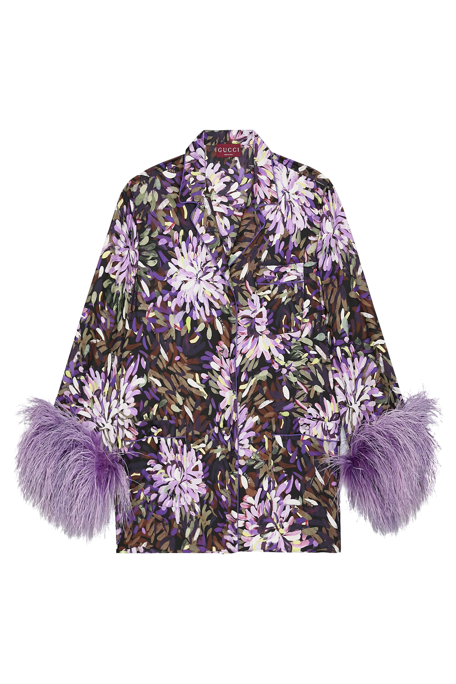  Printed Shirt with Feather Cuffs 