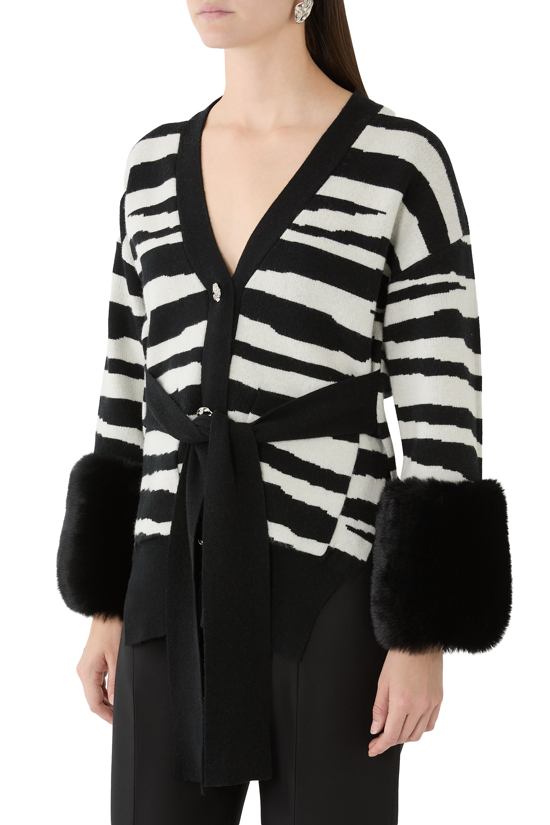 Belted Cardigan with Faux Cuffs