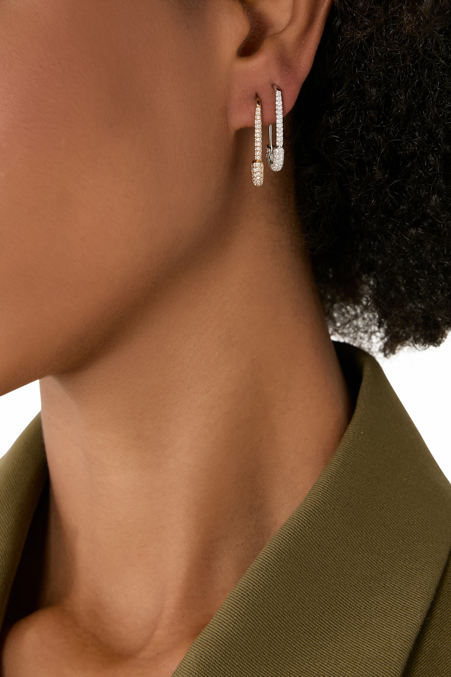 Diamond Safety Pin Earring Left, 18k White Gold & Diamonds