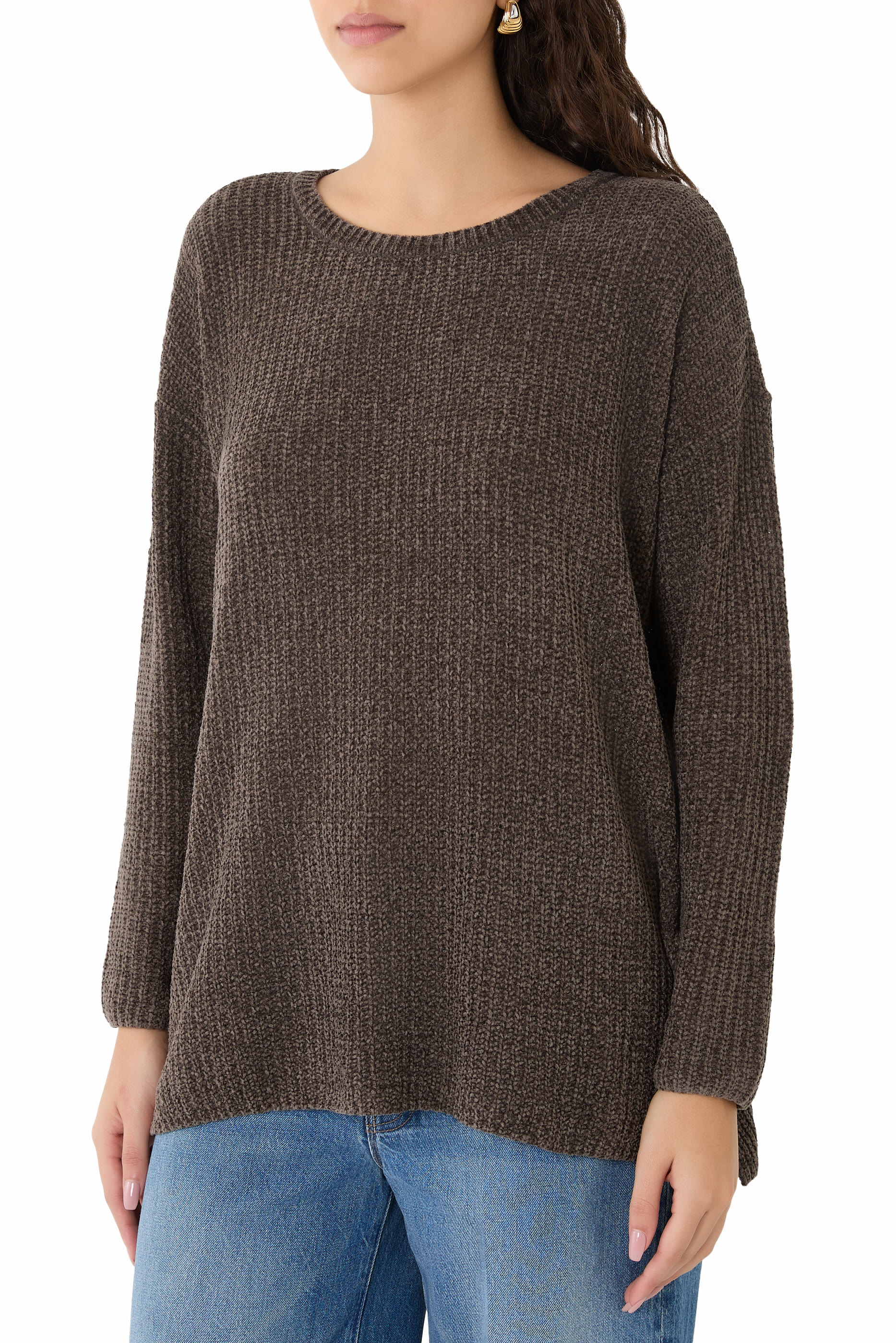 Chenille Blend Jewel Neck Top