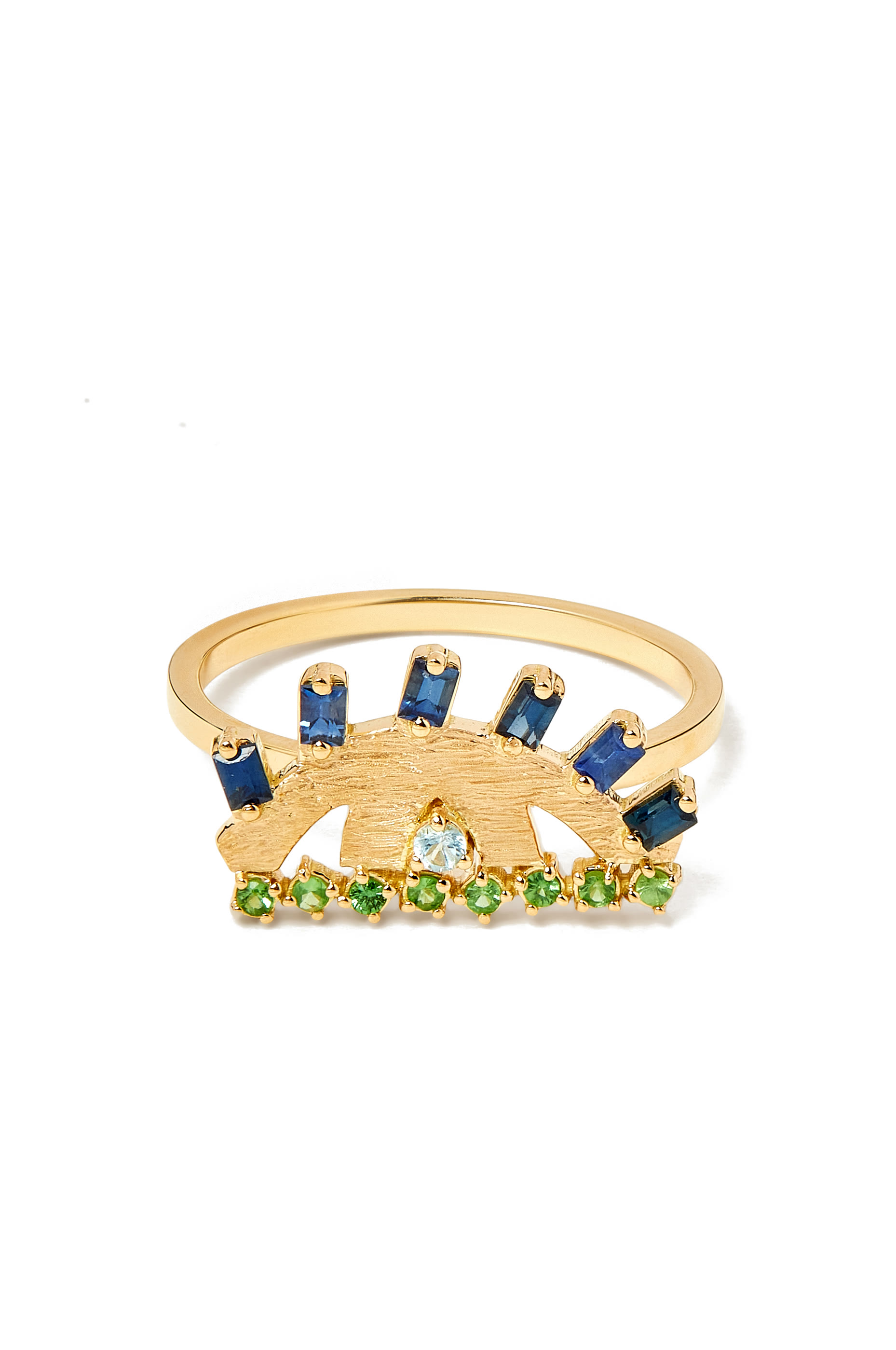  Ya Ein Ring, 18K Yellow Gold with Blue Topaz, Emerald & Sapphire 