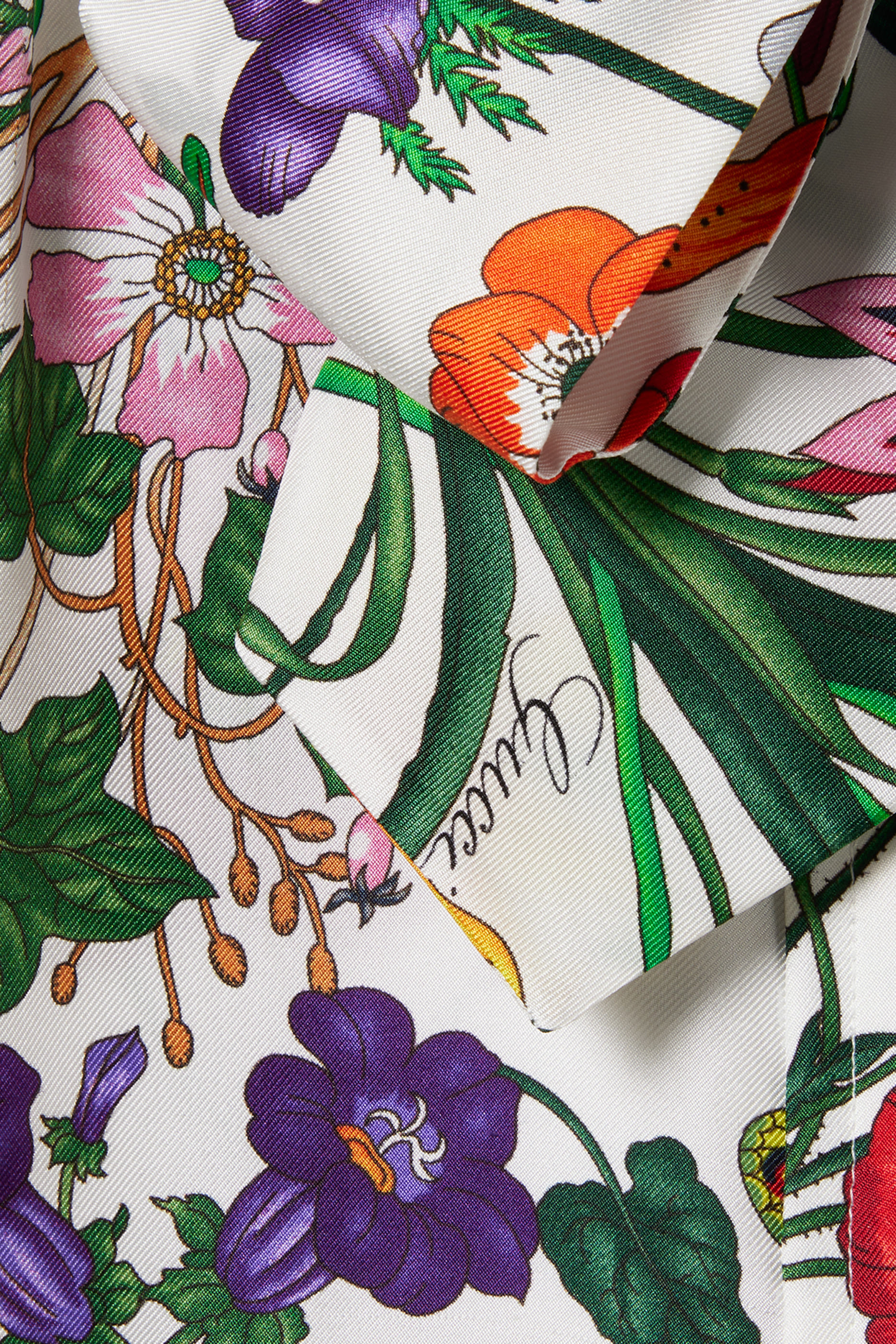 Printed Silk Twill Shirt with Bow