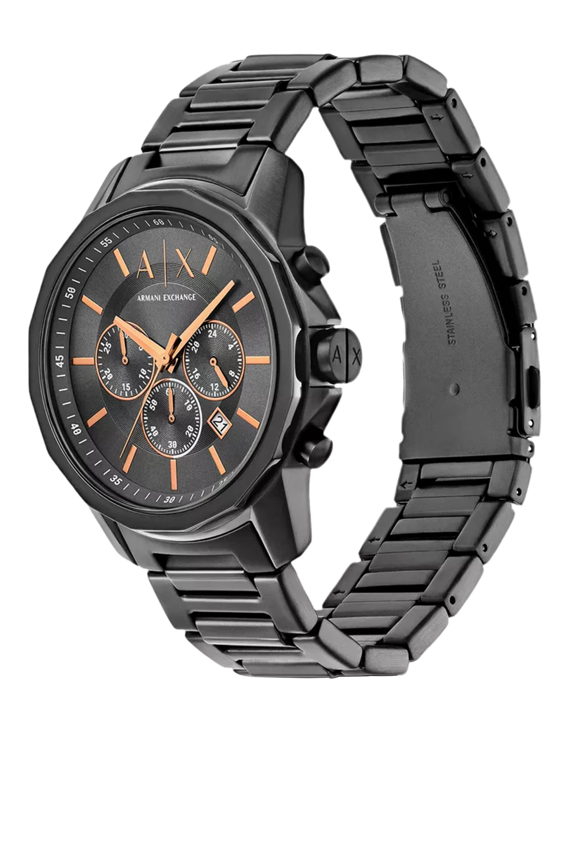 Chronograph Gunmetal Stainless Steel Watch & Bracelet Gift Set