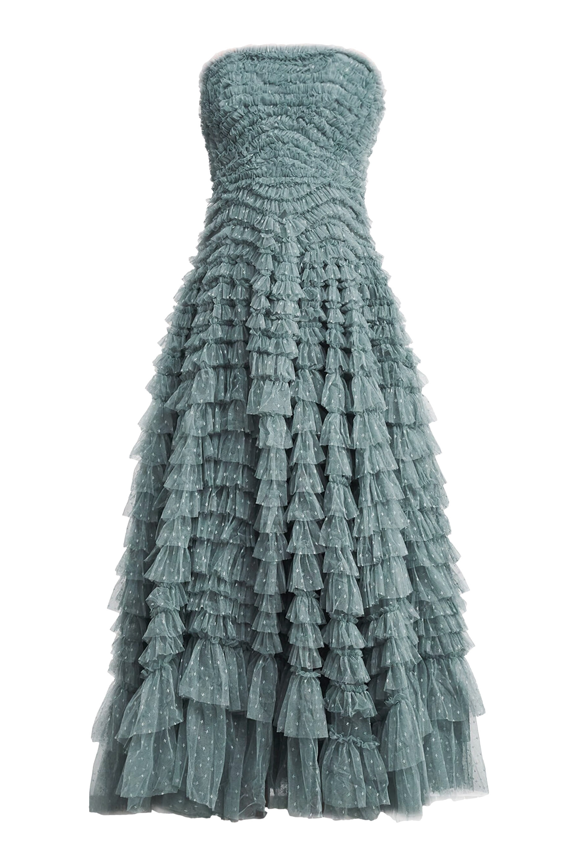 Hattie Ruffle Strapless Ankle Gown 