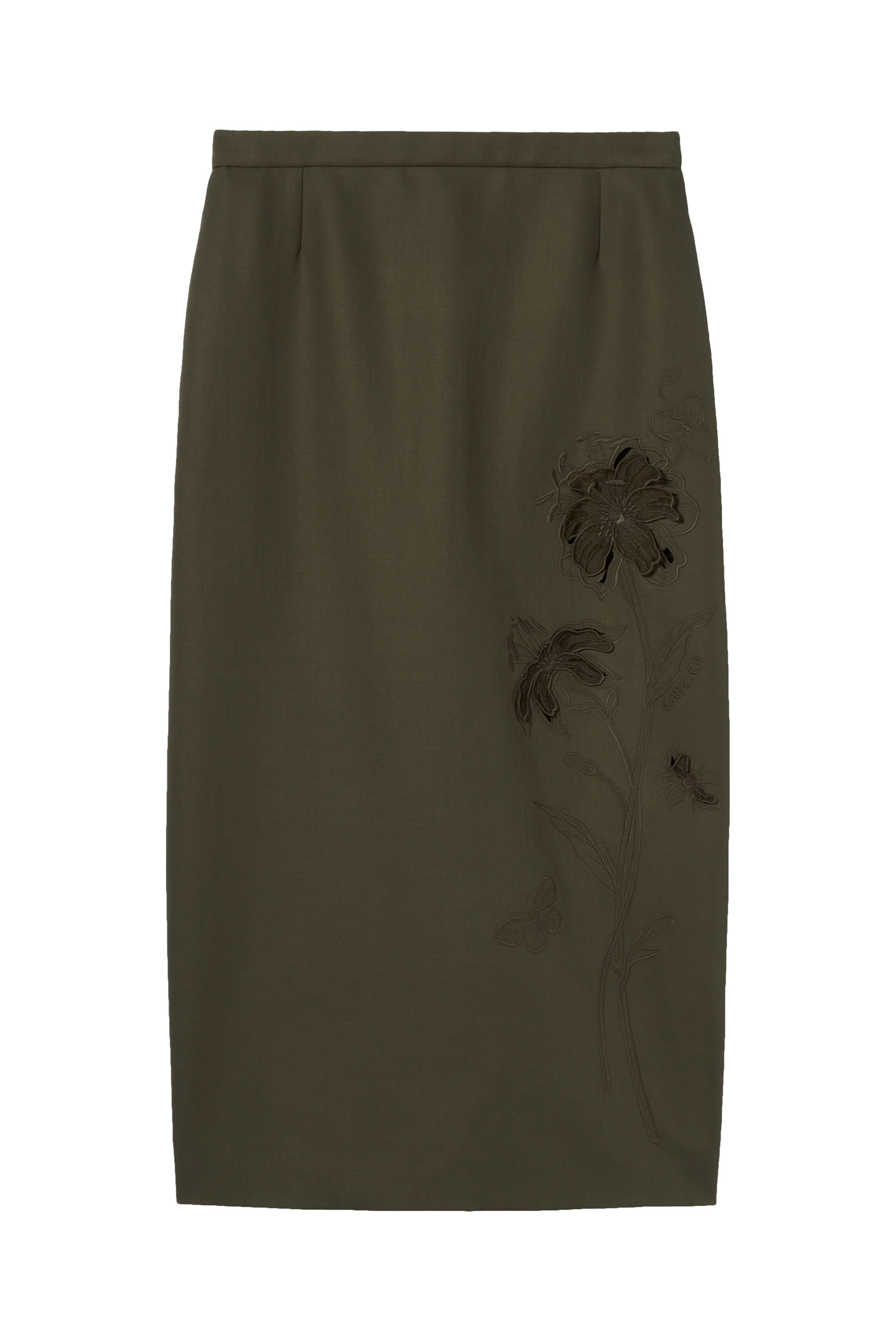 Floral Embroidered Wool Mohair Skirt