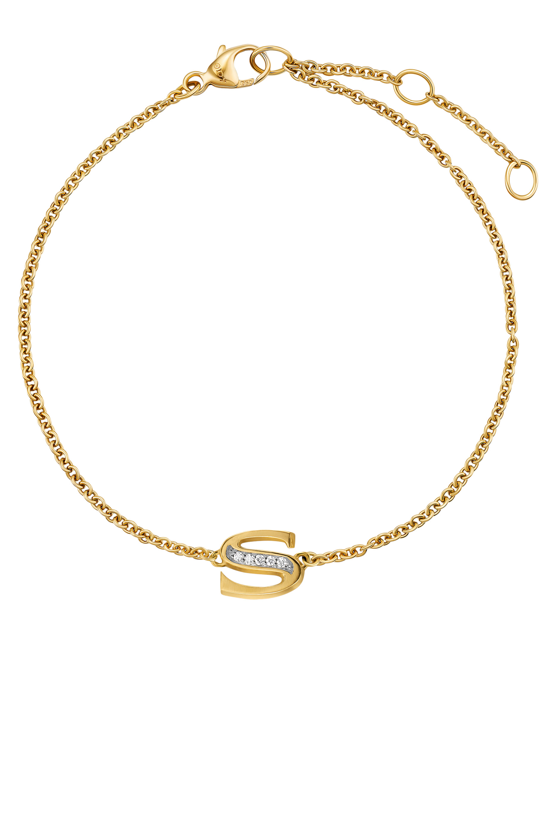 Petite Pav&eacute; S Initial Chain Bracelet, 18K Yellow Gold & Diamonds