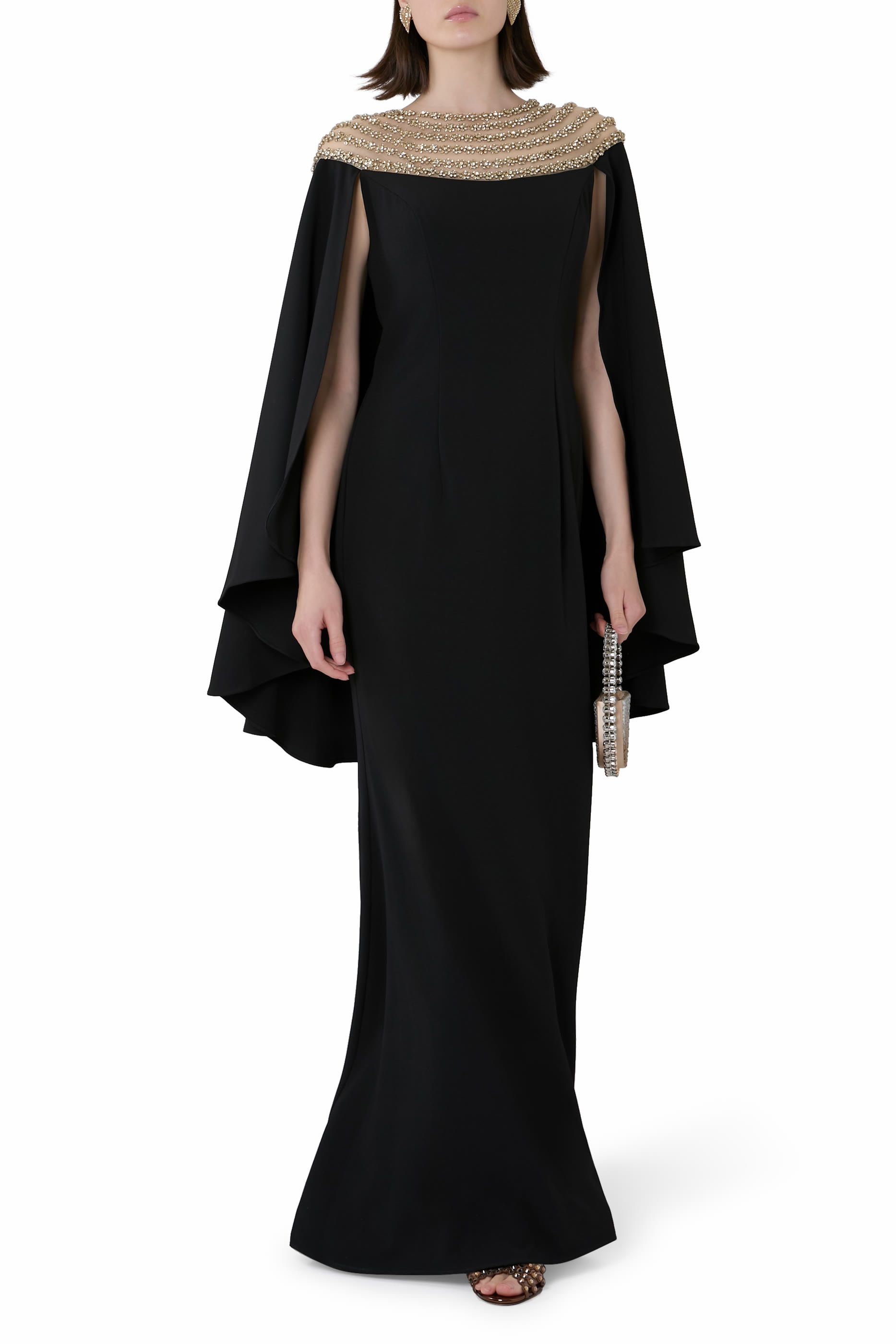 Bead Cape Sleeves Gown