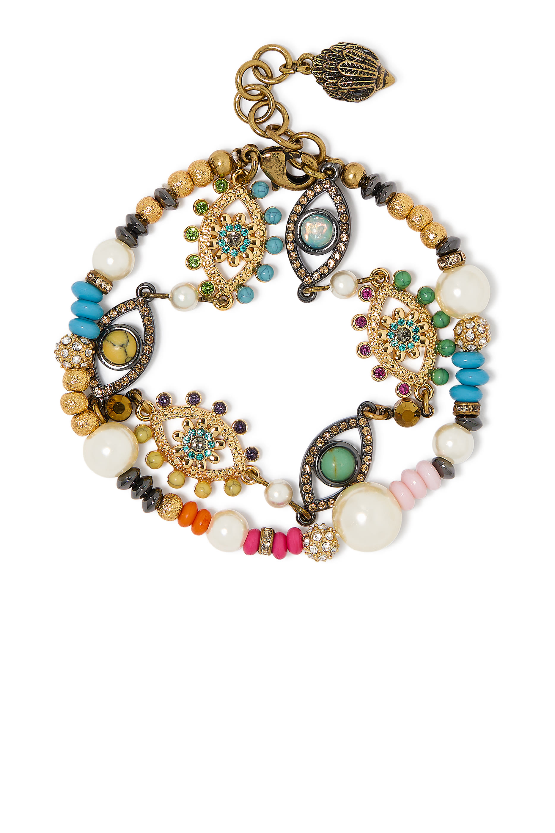 Multi-Strand Eye Bracelet, Brass & Crystals