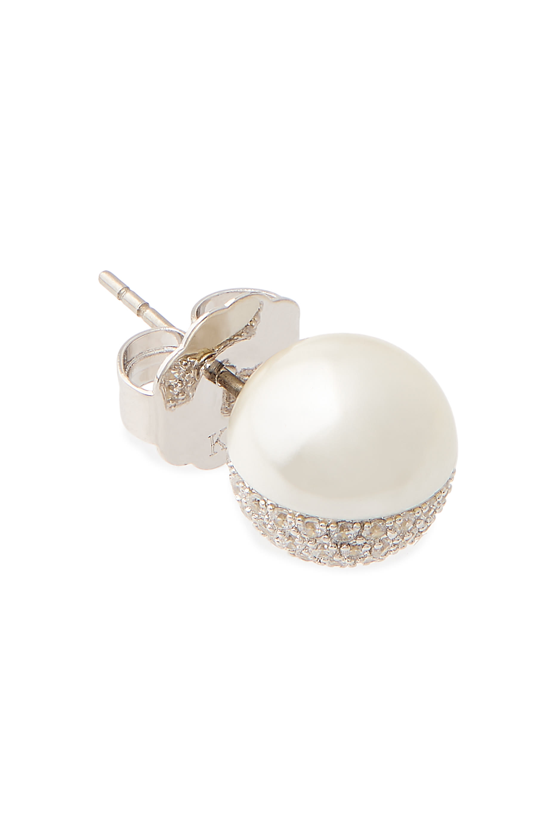 CZ and Pearl Split Stud Earrings, Rodhium, Cubic Zirconia & Glass Pearl