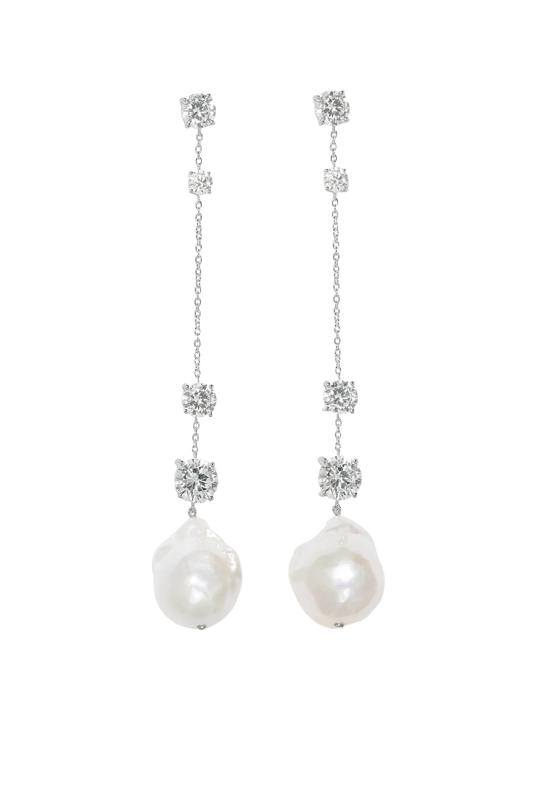 Drop Earrings, : Recycled Sterling Silver Plated in Rhodium & Cubic Zirconia