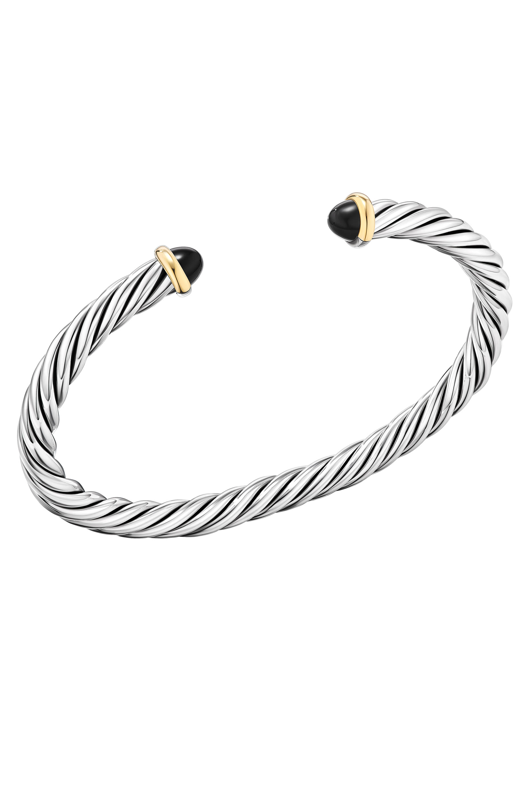 Cable Cuff Bracelet, Sterling Silver, 14k Yellow Gold & Black Onyx