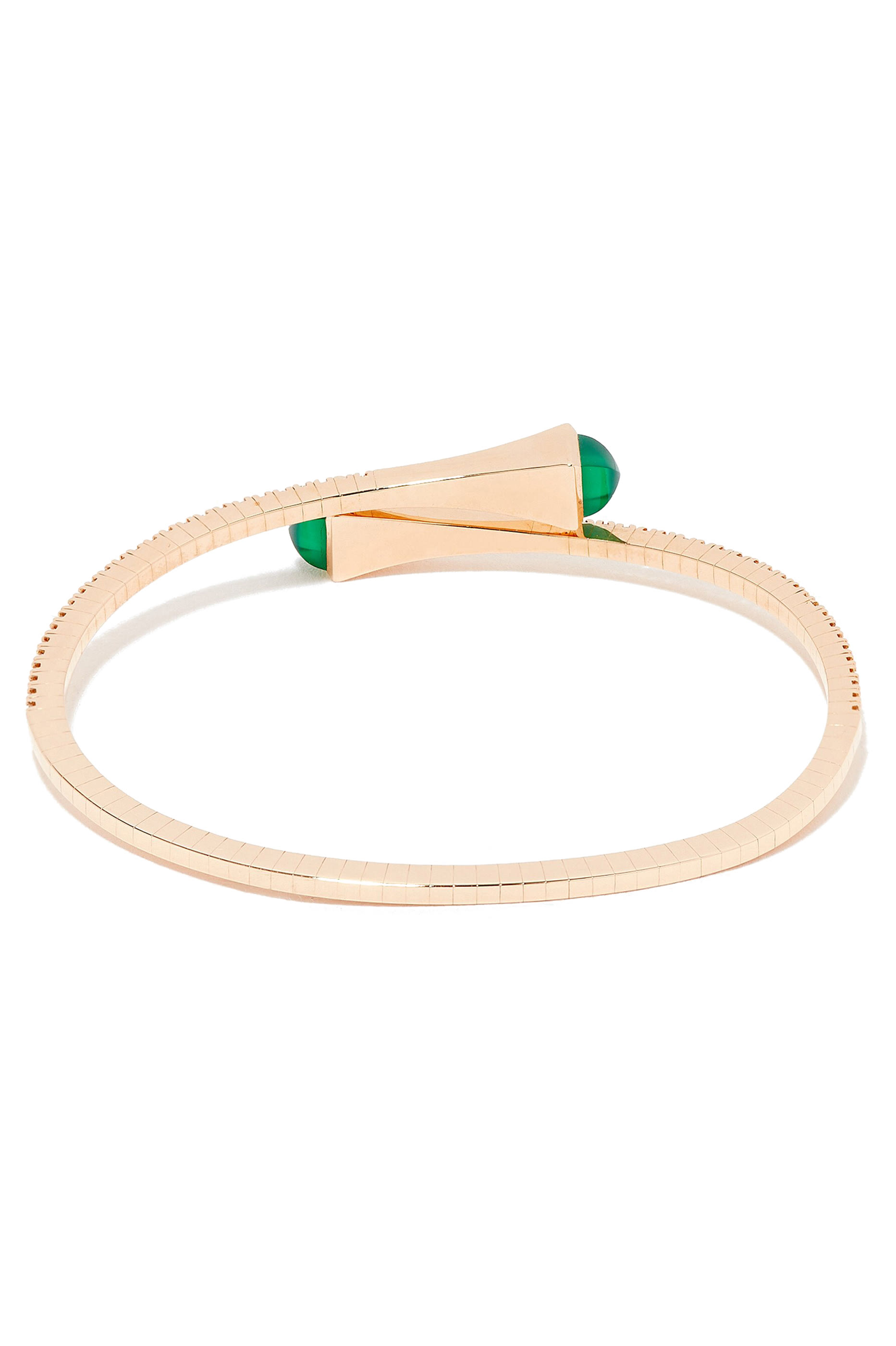 Cleo Slim Slip-on Bracelet, 18k Yellow Gold with Green Agate & Diamond