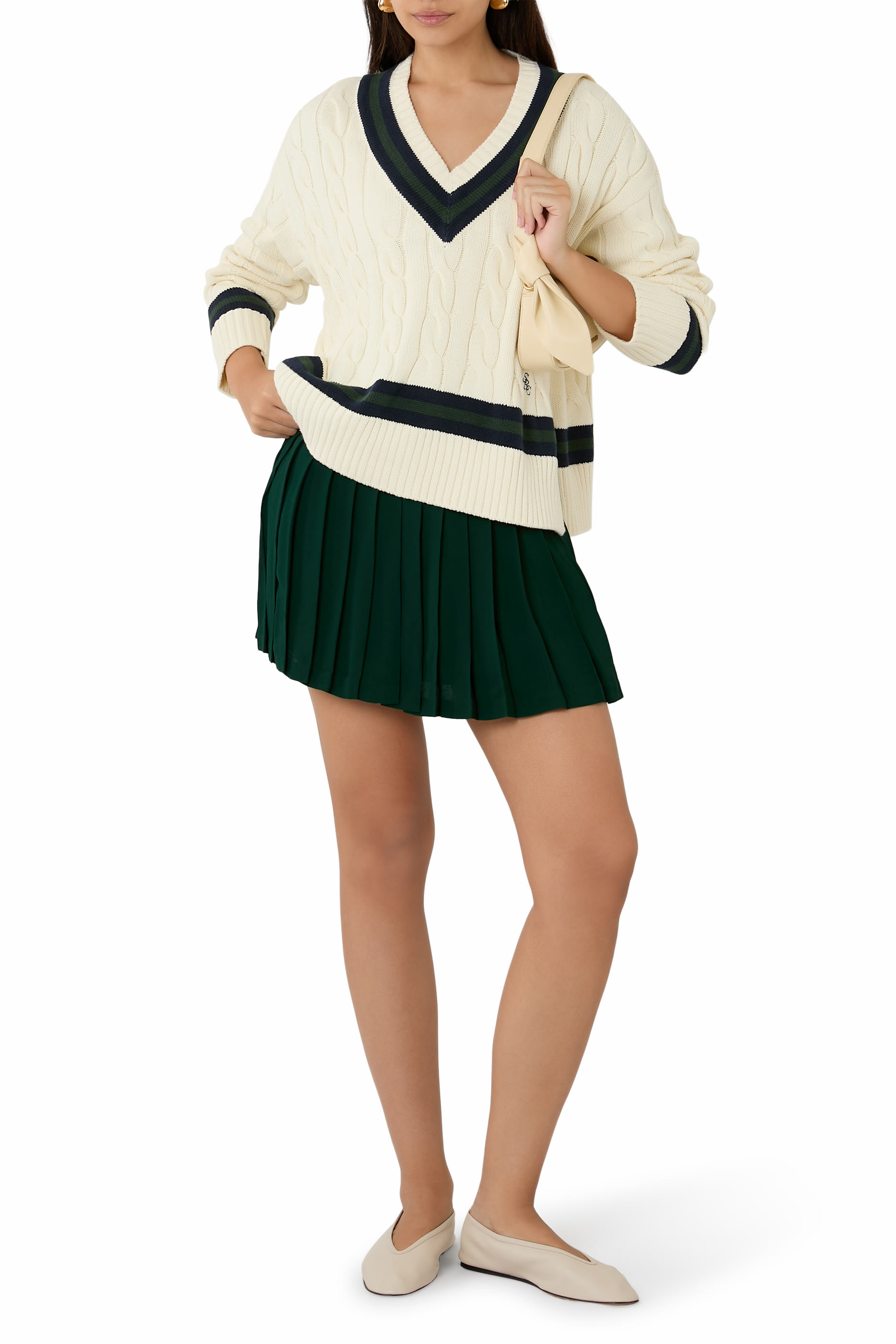 Pleated Logo-Embroidery Mini Skirt