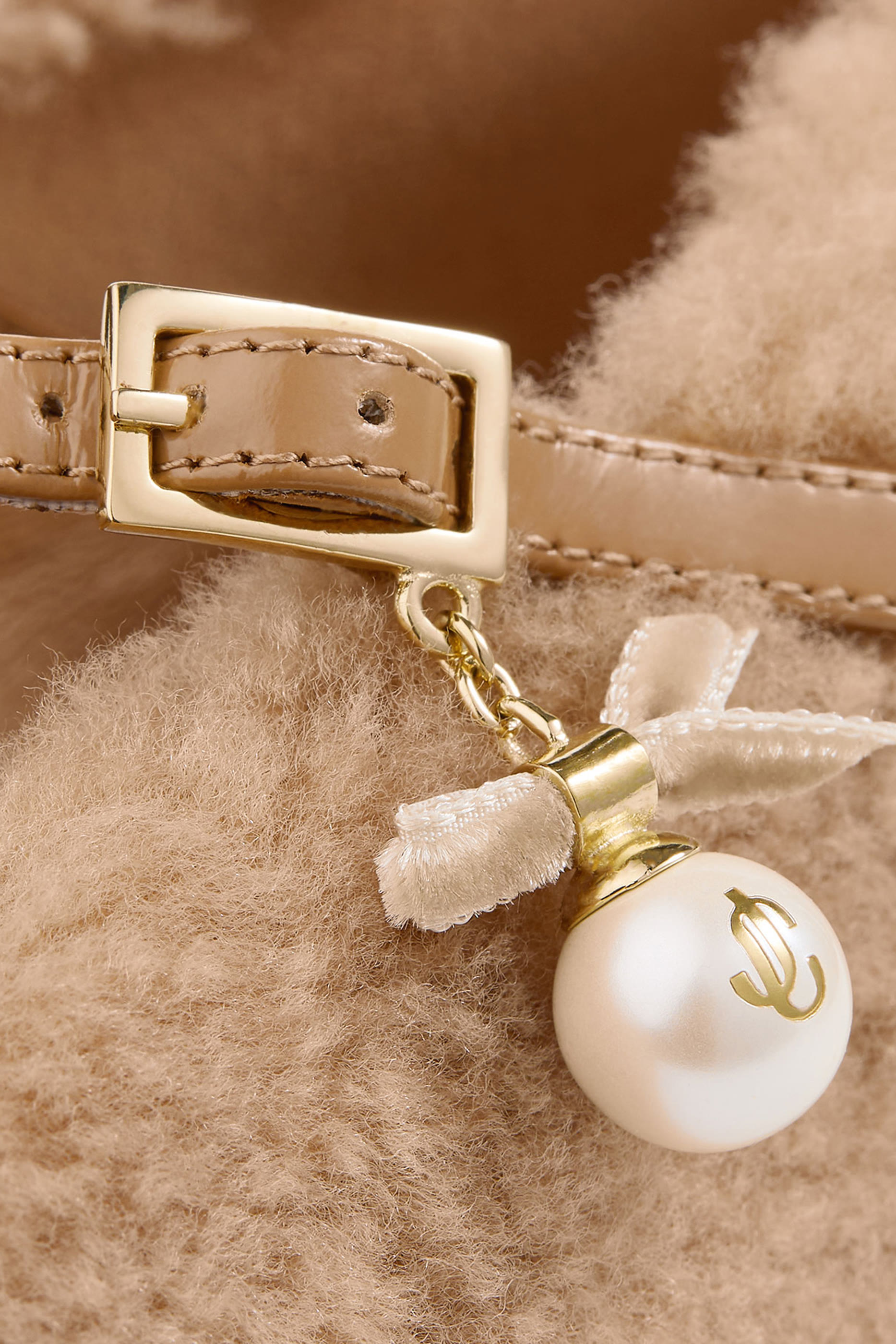 Eleri Natural Shearling Cross-Strap Ballerina Flats